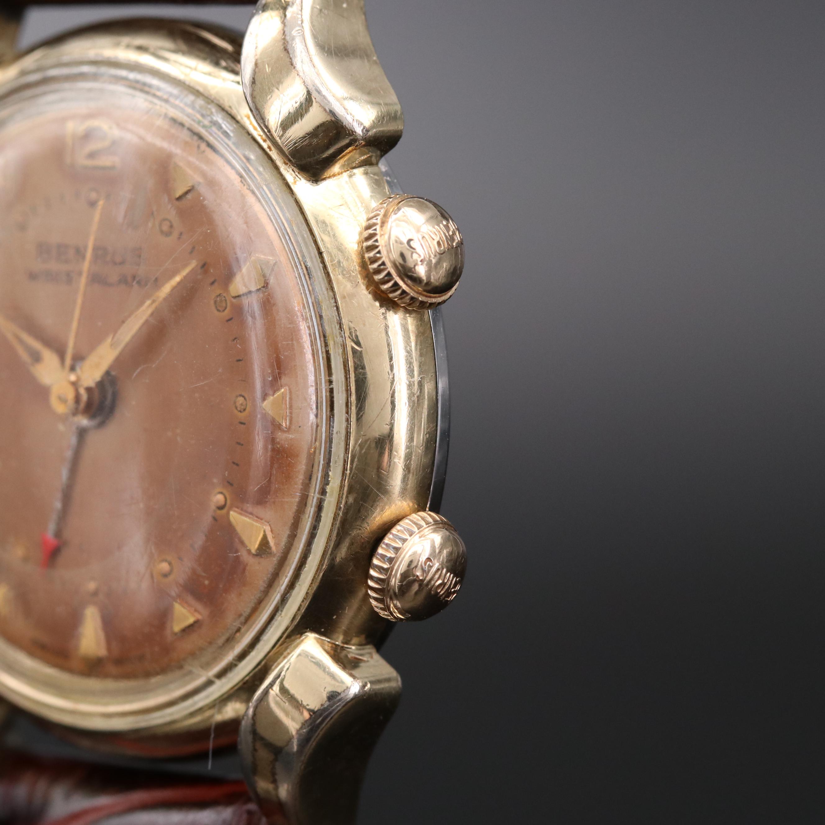 Vintage Benrus Wrist Alarm Gold Tone Stem Wind Watch