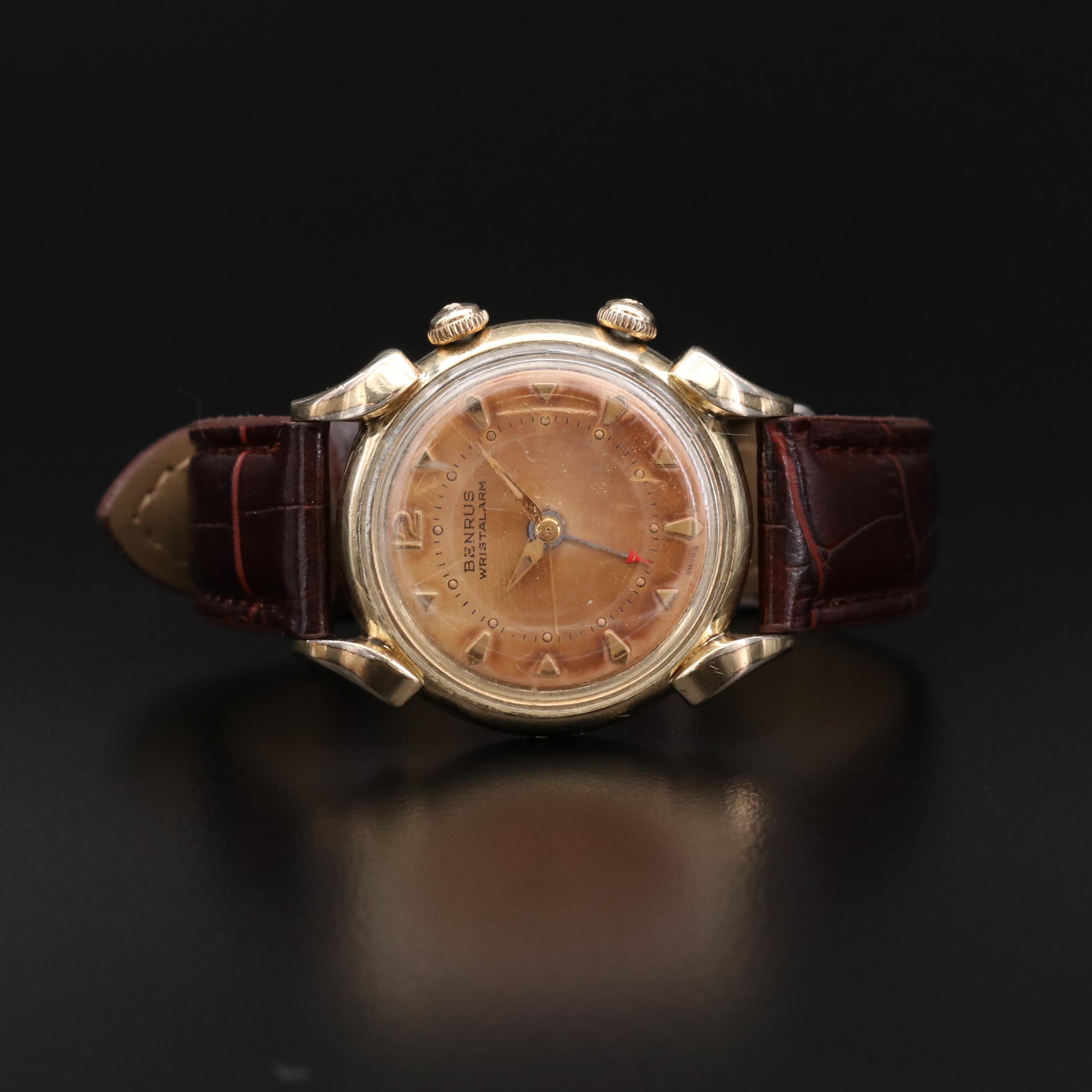 Vintage Benrus Wrist Alarm Gold Tone Stem Wind Watch