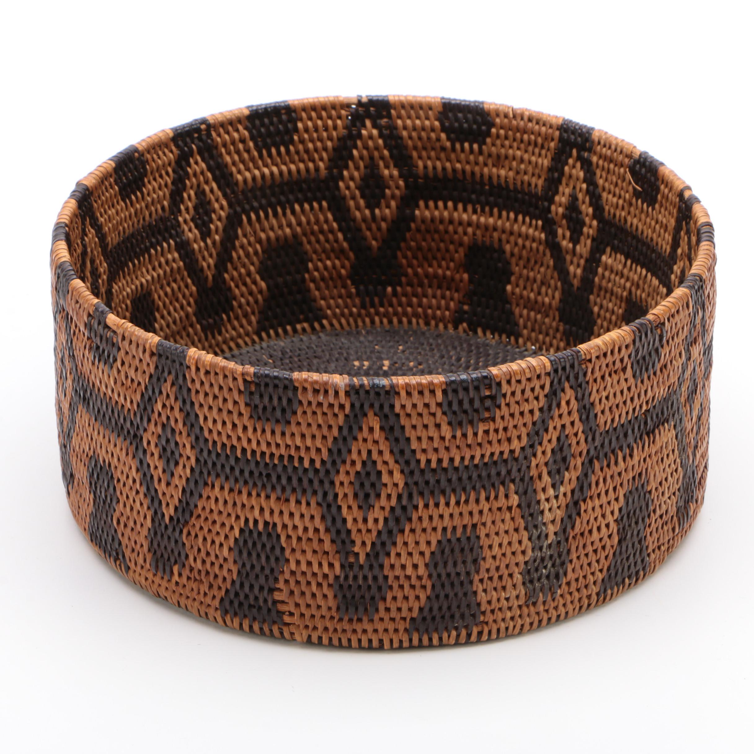 Dichromatic Woven Basket with Diamond Medallions