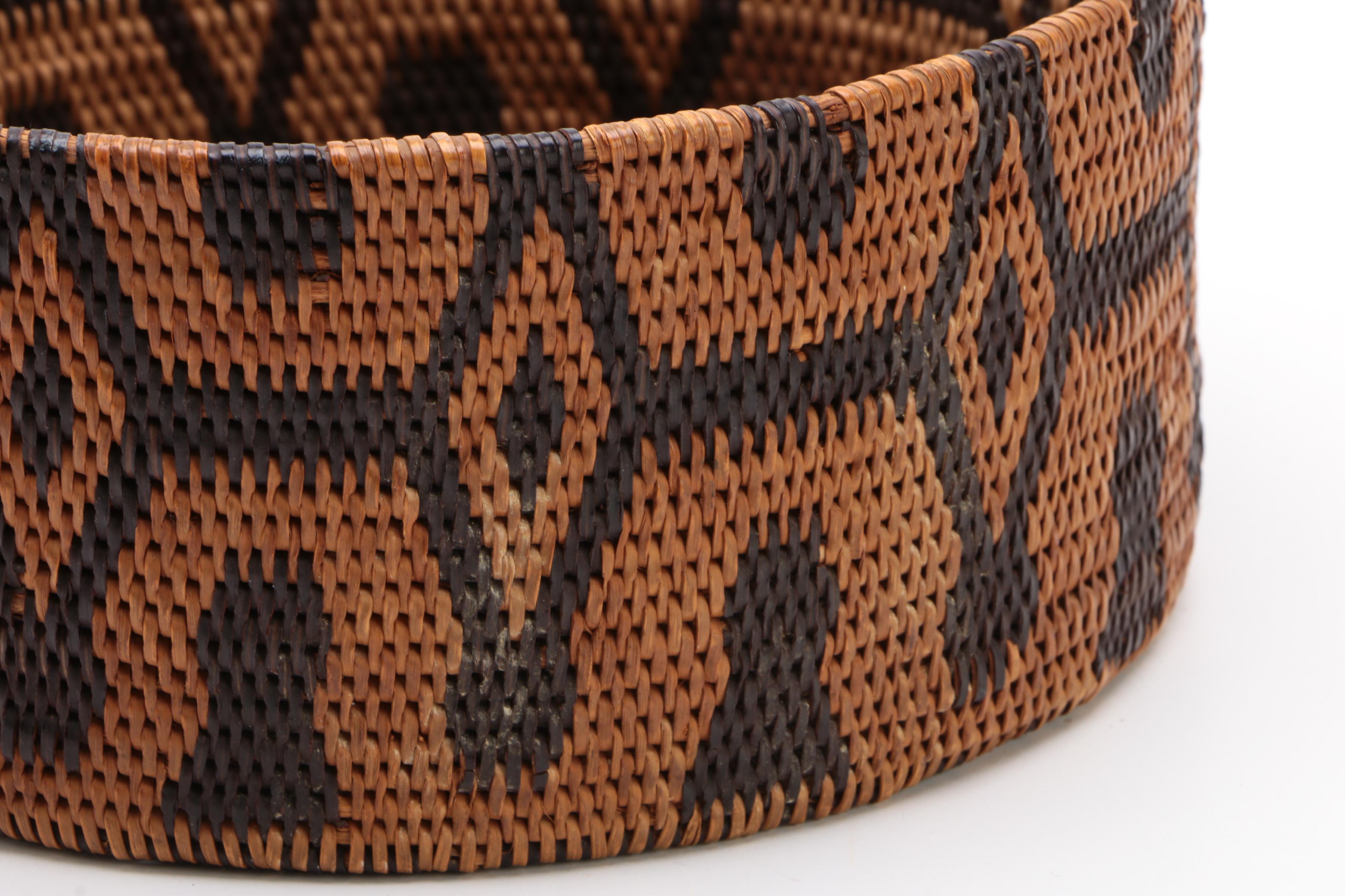 Dichromatic Woven Basket with Diamond Medallions