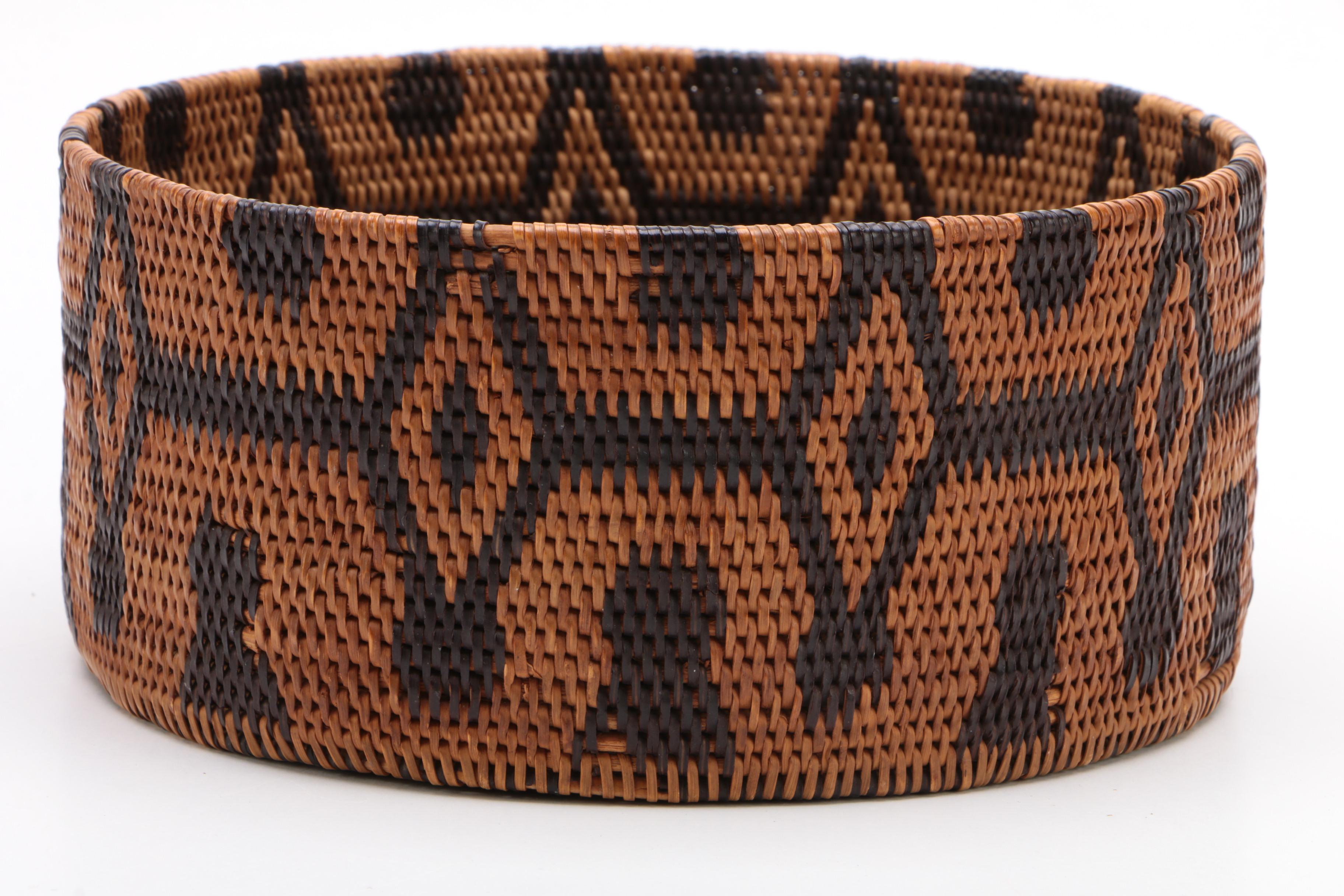 Dichromatic Woven Basket with Diamond Medallions