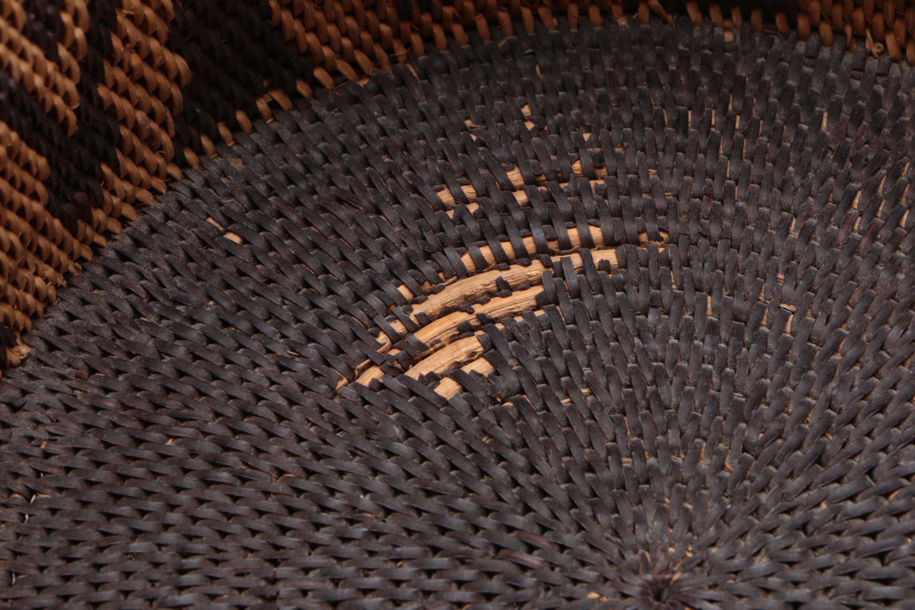 Dichromatic Woven Basket with Diamond Medallions