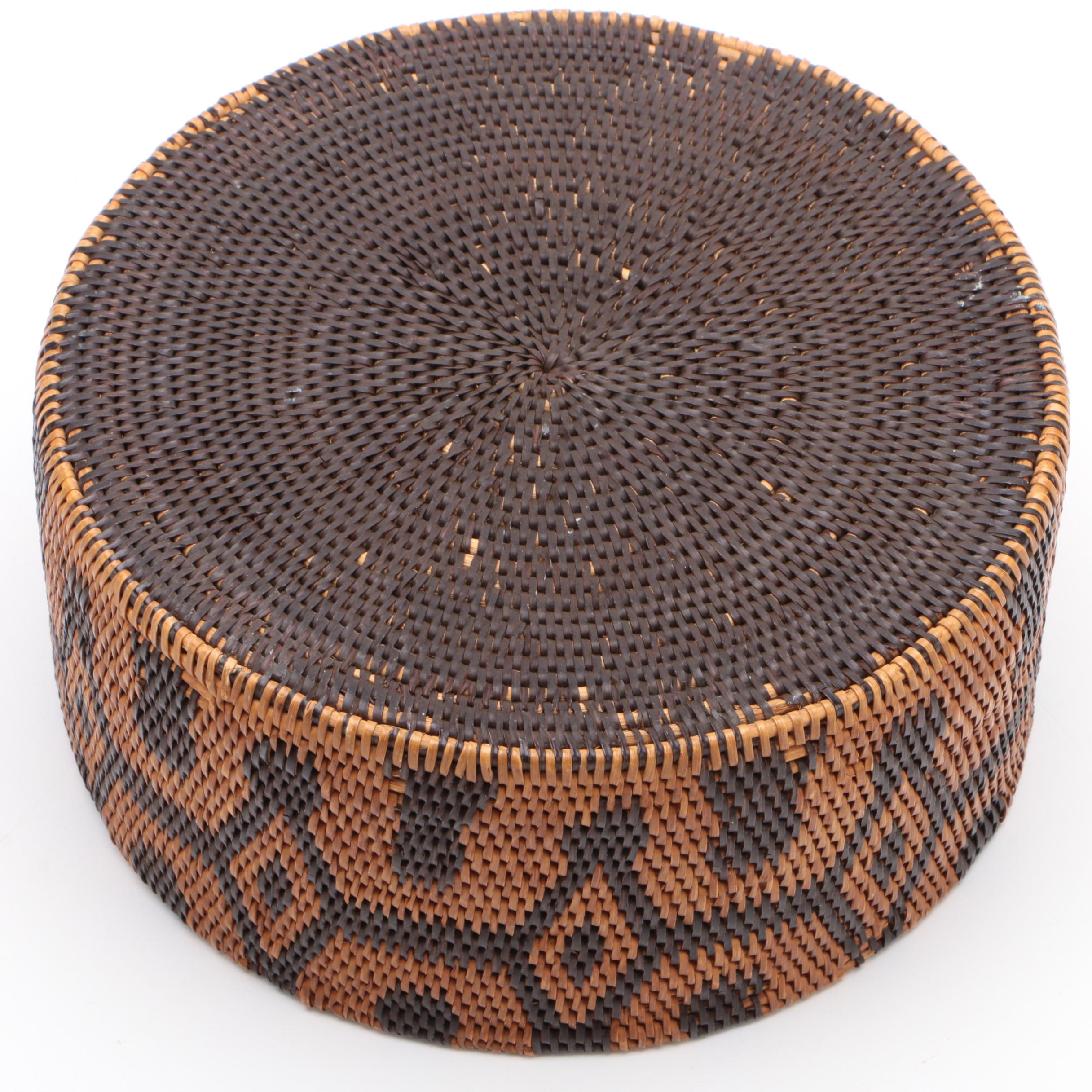 Dichromatic Woven Basket with Diamond Medallions