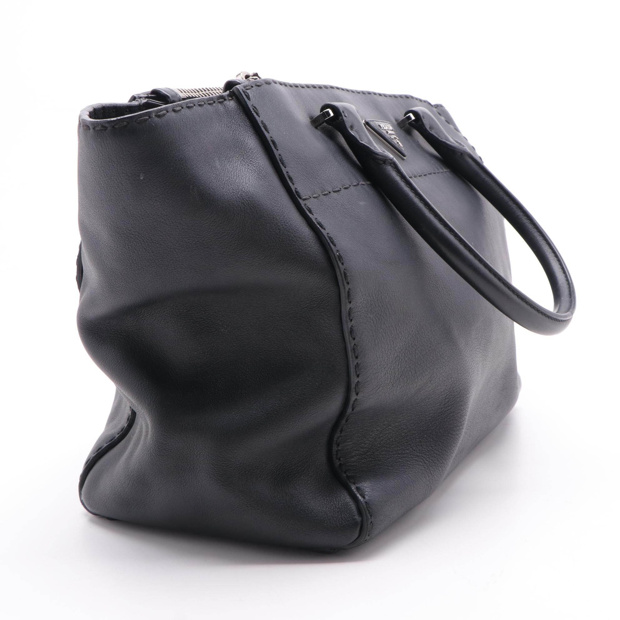 Prada Twin Pocket City Satchel in Black Grained Leather