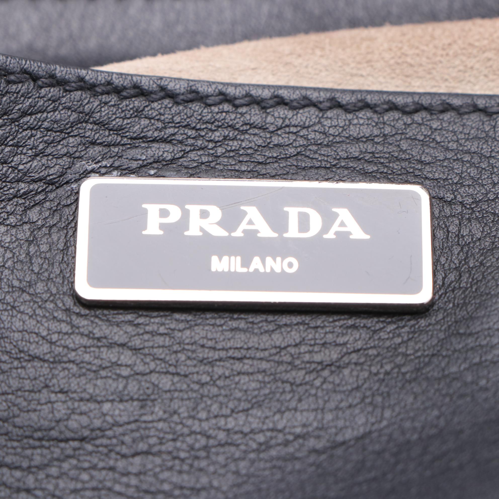 Prada Twin Pocket City Satchel in Black Grained Leather