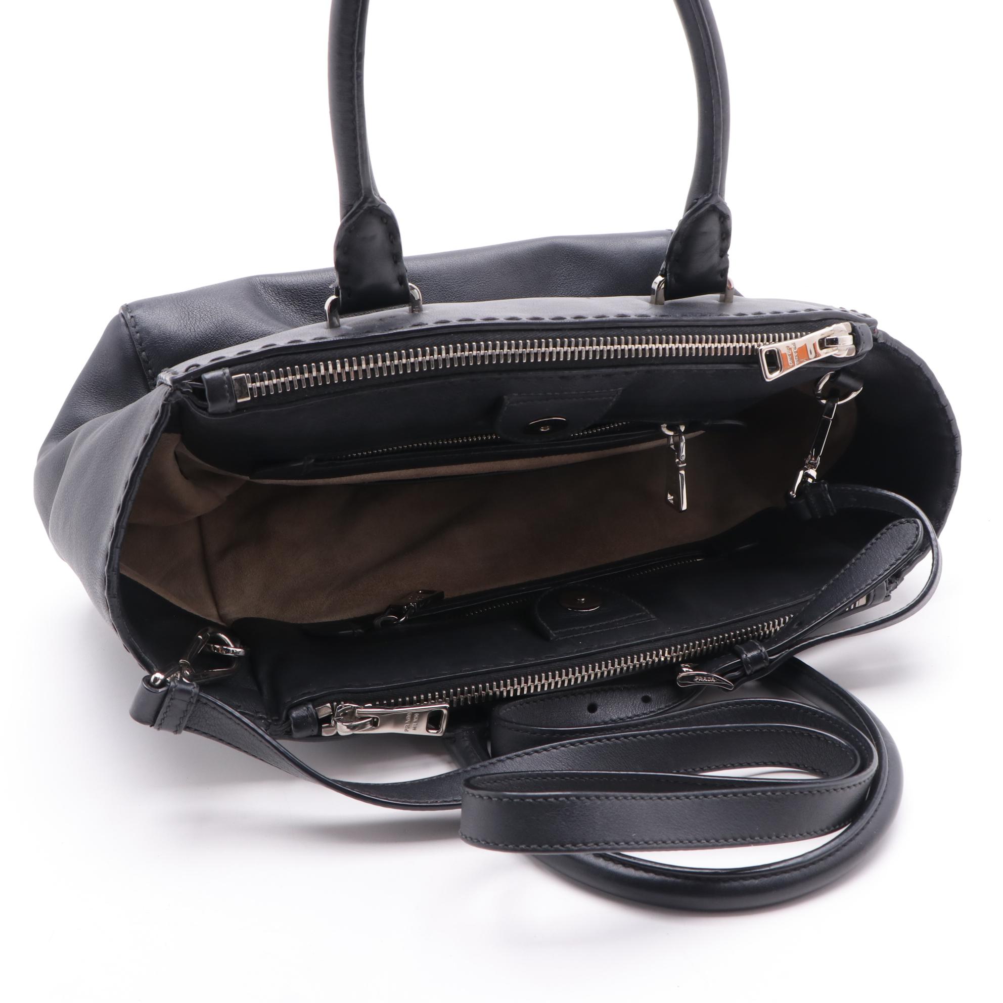 Prada Twin Pocket City Satchel in Black Grained Leather