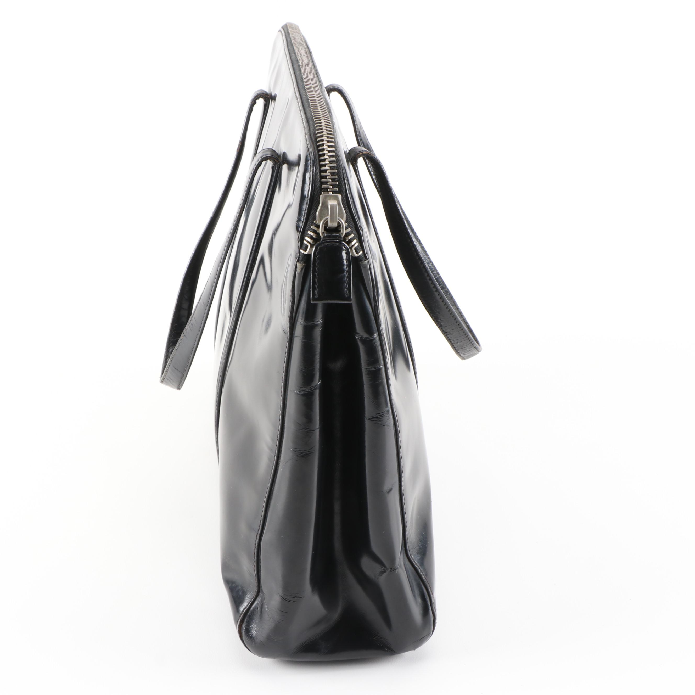 Prada Glazed Black Leather Top Handle Bag