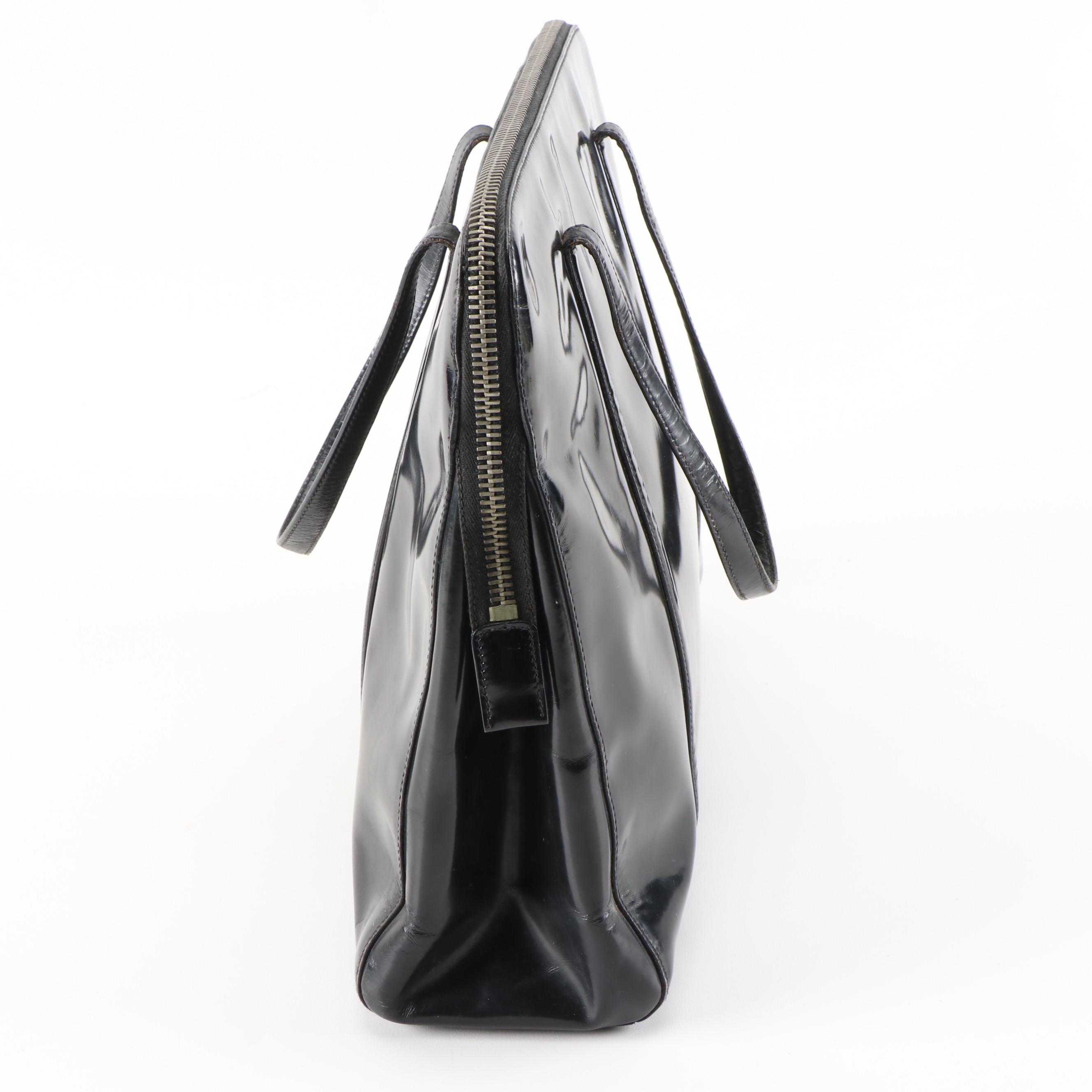 Prada Glazed Black Leather Top Handle Bag