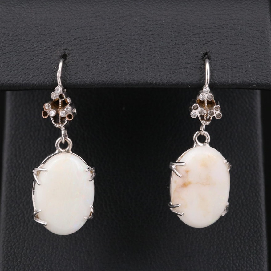 10K Gold Opal and White Sapphire Dangle Earrings