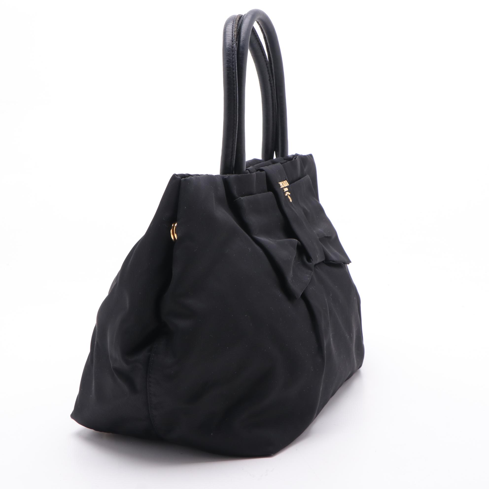 Prada Black Tessuto Nylon Fiocco Bow Tote Handbag