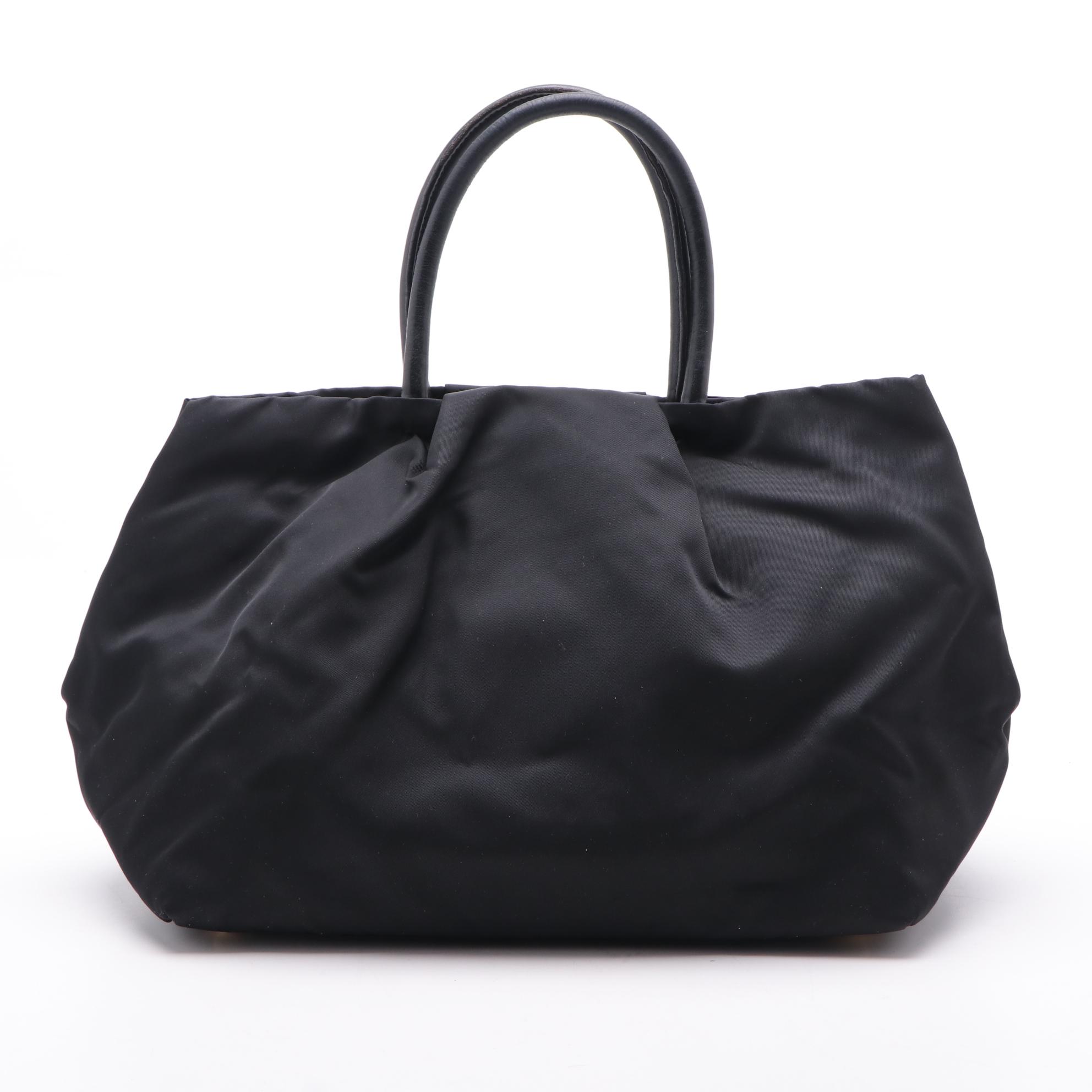 Prada Black Tessuto Nylon Fiocco Bow Tote Handbag