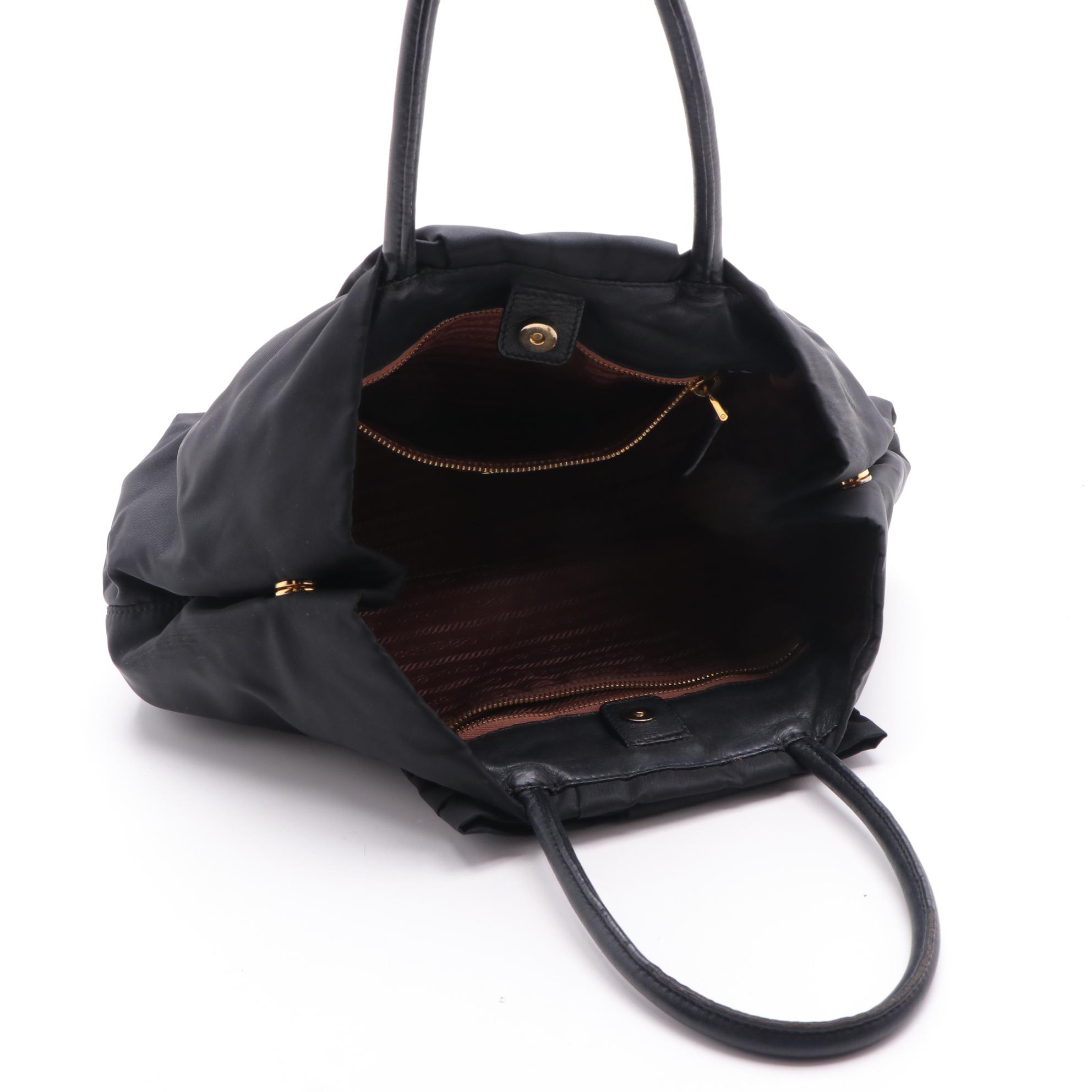 Prada Black Tessuto Nylon Fiocco Bow Tote Handbag