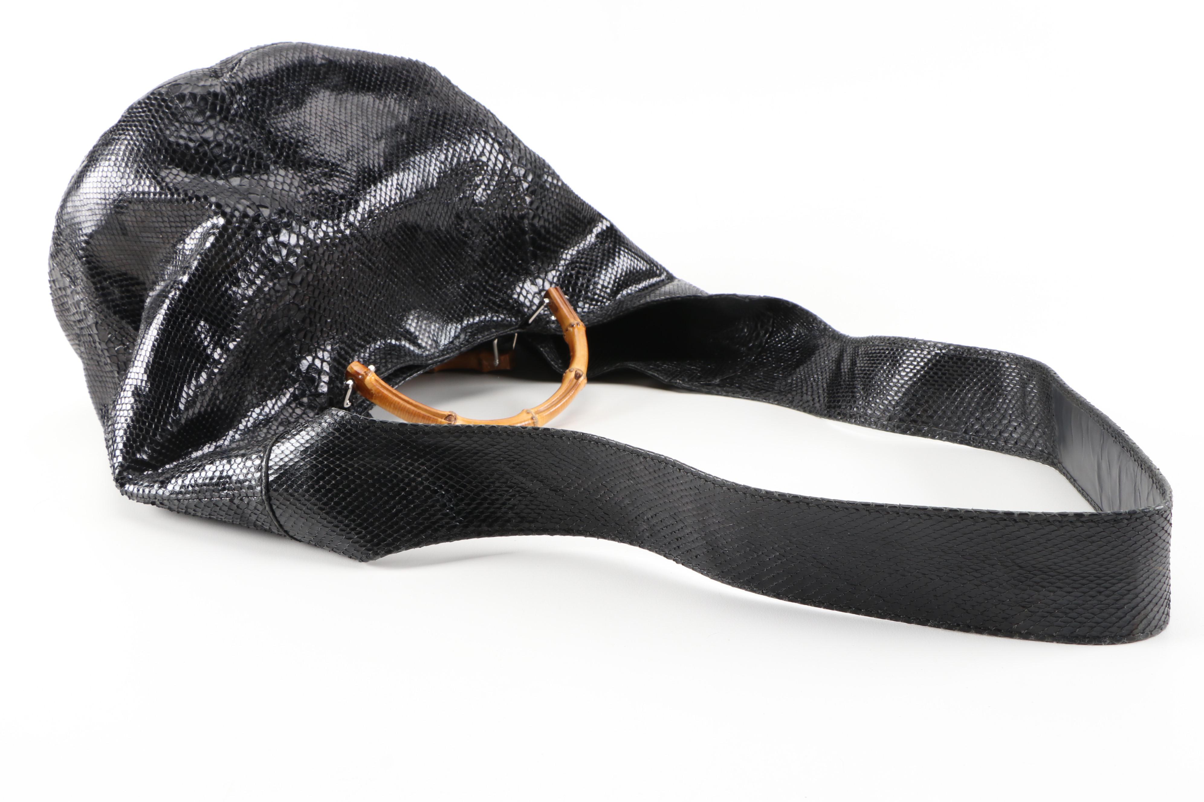 Gucci Bamboo Bucket Bag in Dyed Black Python Skin and Leather, Vintage