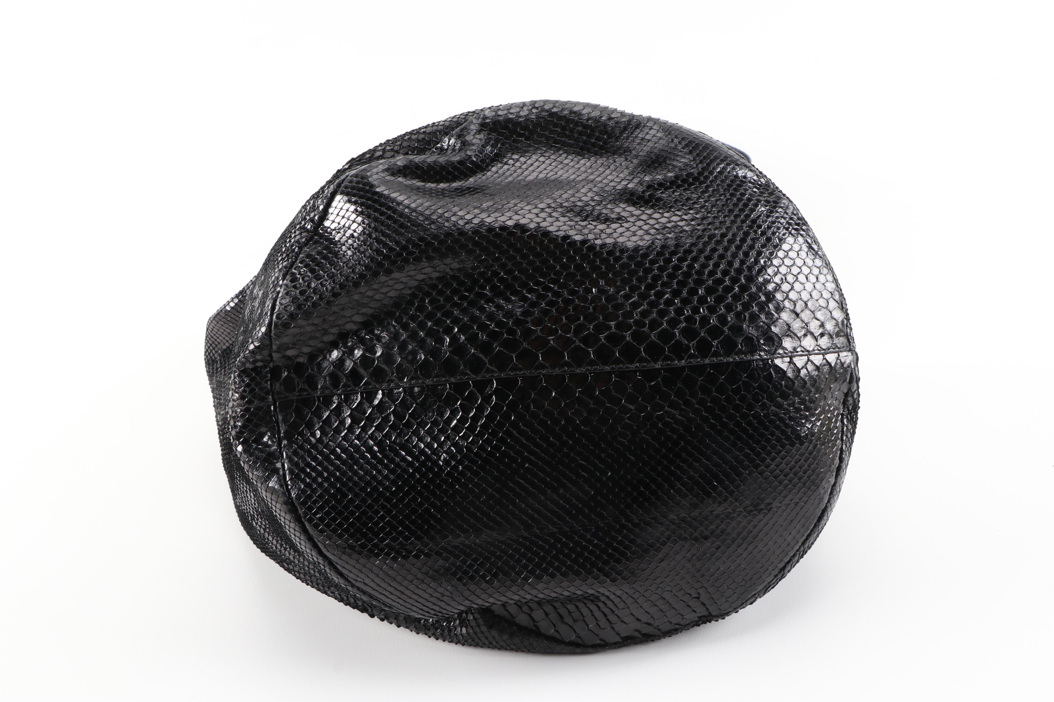 Gucci Bamboo Bucket Bag in Dyed Black Python Skin and Leather, Vintage