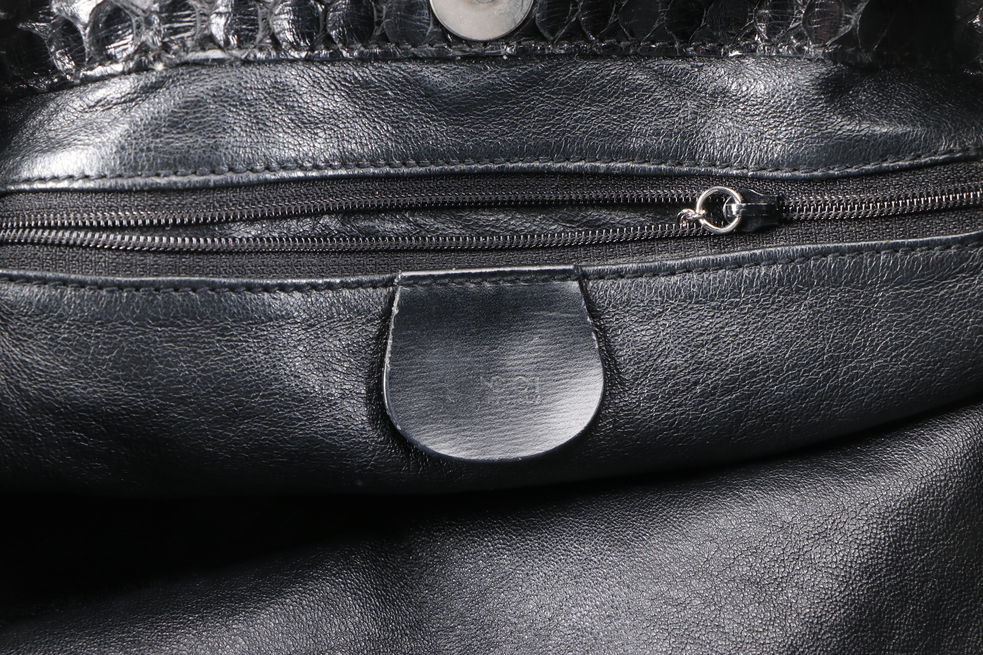 Gucci Bamboo Bucket Bag in Dyed Black Python Skin and Leather, Vintage