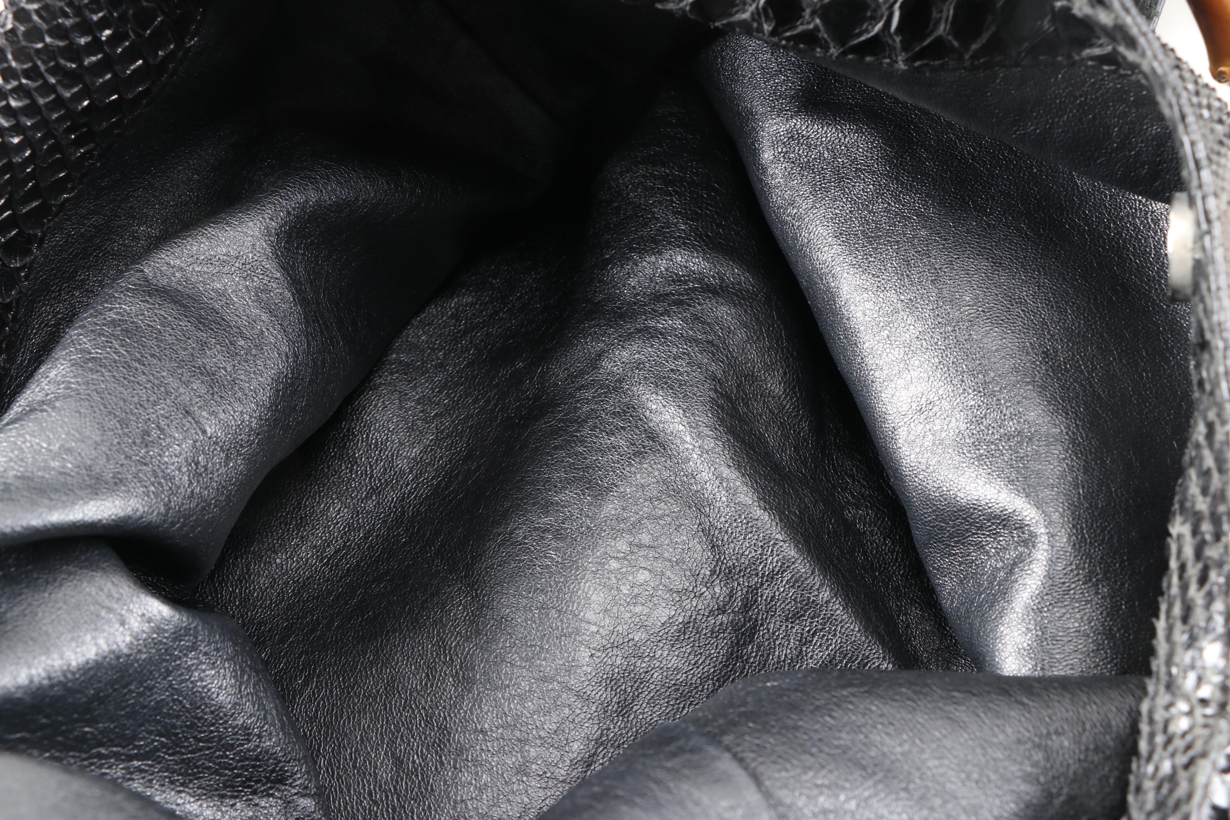 Gucci Bamboo Bucket Bag in Dyed Black Python Skin and Leather, Vintage