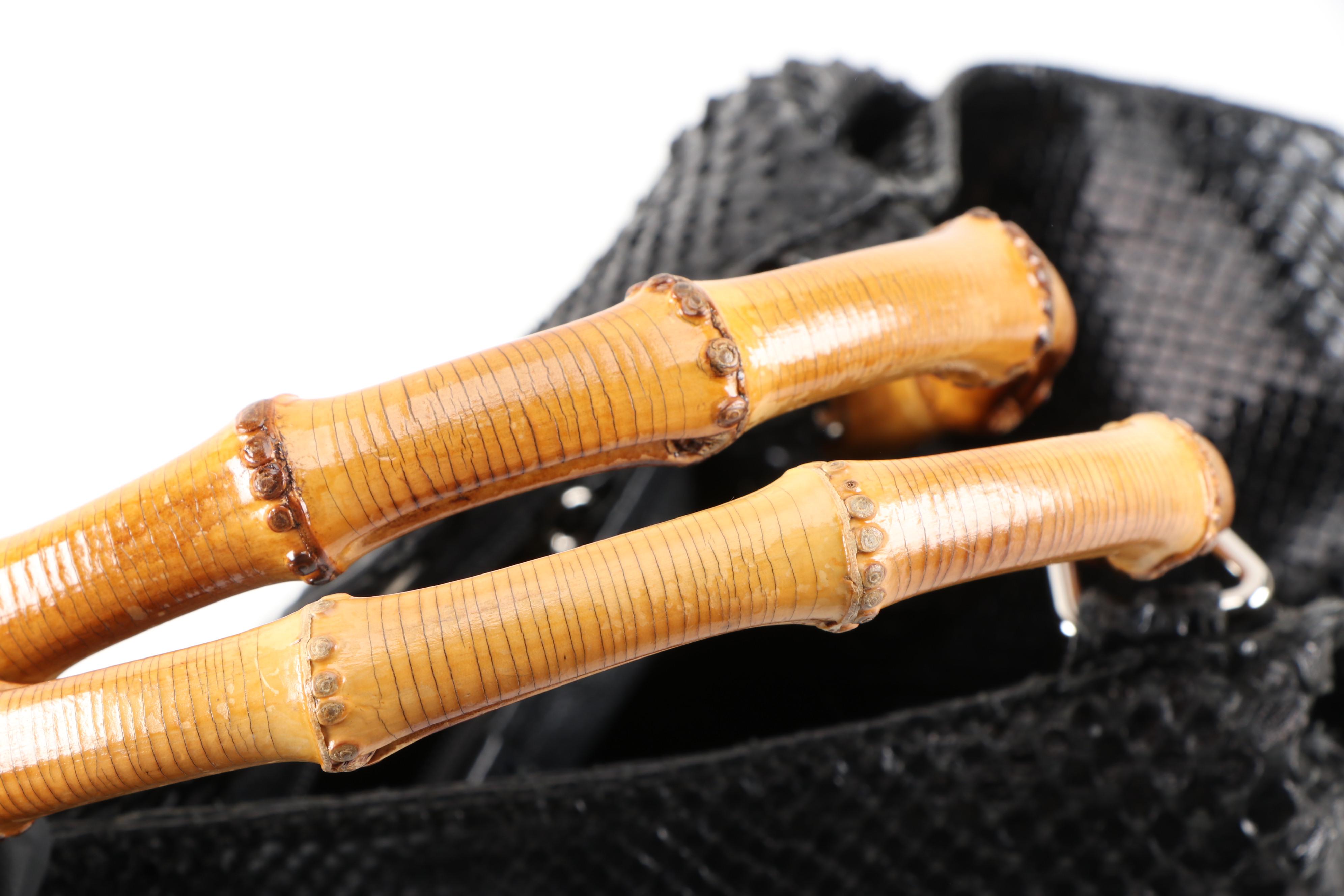 Gucci Bamboo Bucket Bag in Dyed Black Python Skin and Leather, Vintage