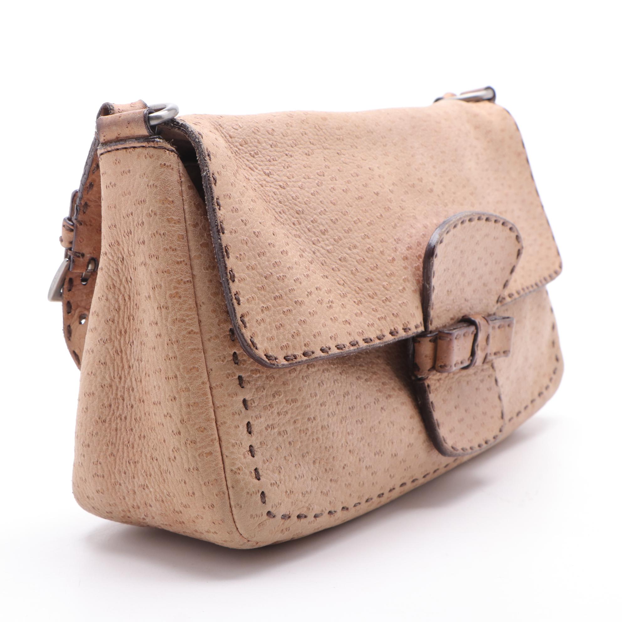 Prada Textured Leather Flap Front Shoulder Bag with Running Stitch Accents