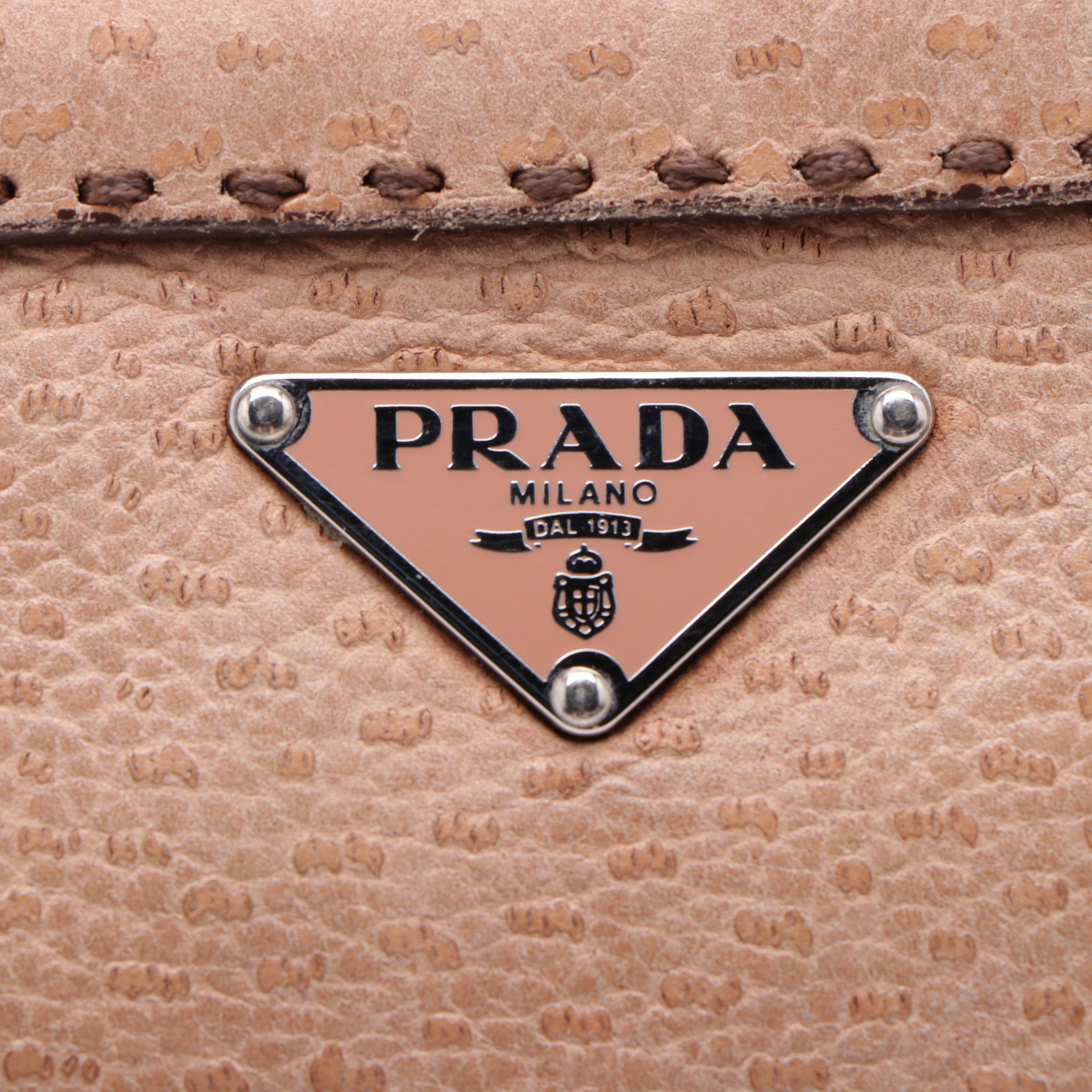 Prada Textured Leather Flap Front Shoulder Bag with Running Stitch Accents