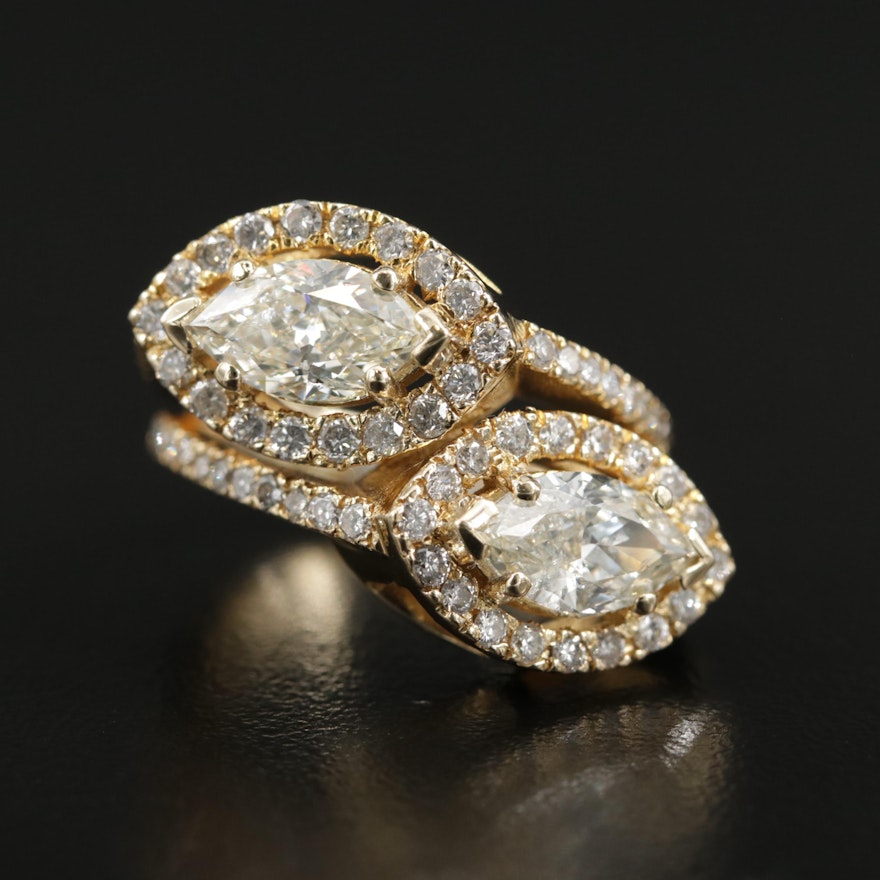 14K Yellow Gold 3.64 CTW Diamond Toi et Moi Ring