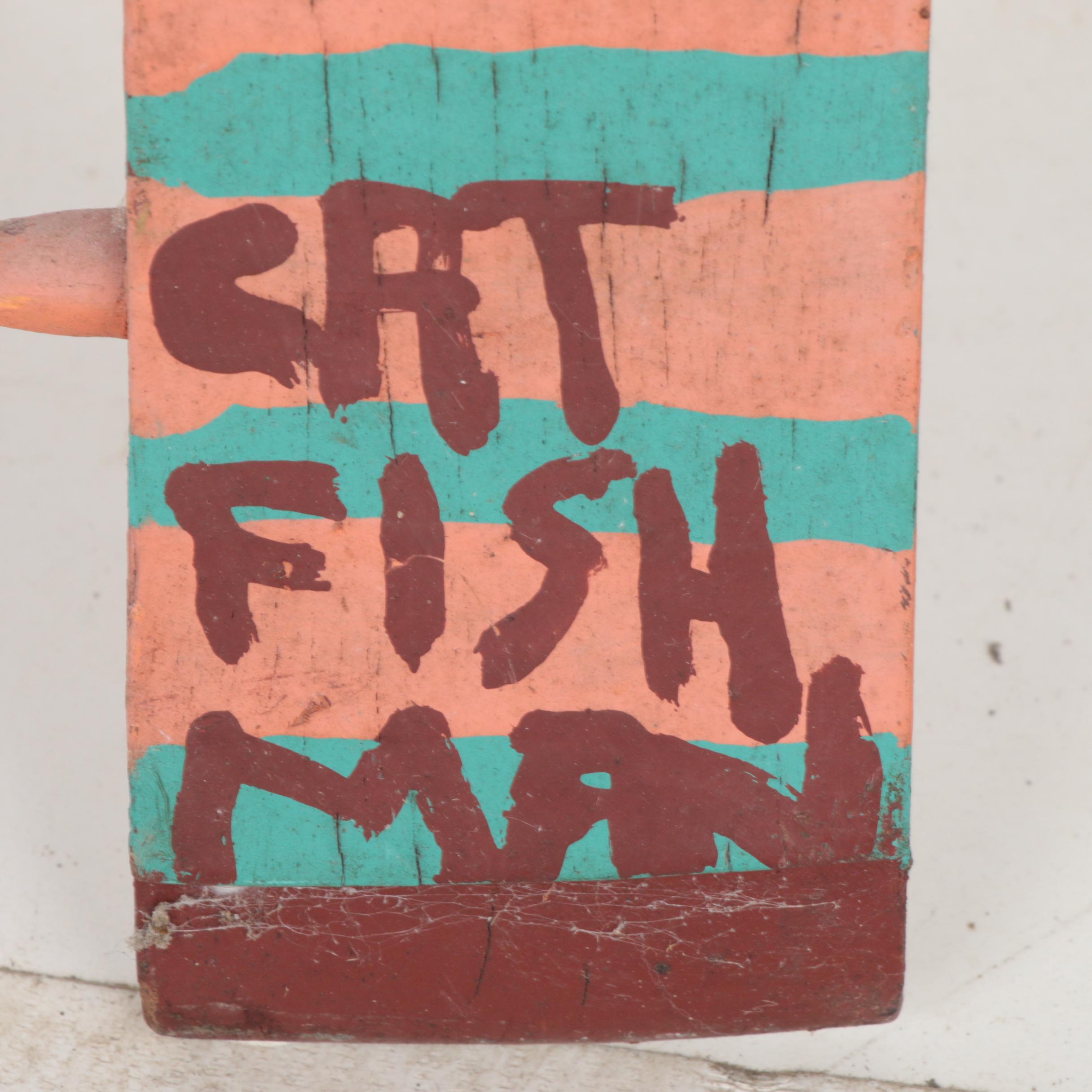 Catfish Man Monumental Hand Painted Folk Art Wood Assemblage Cross