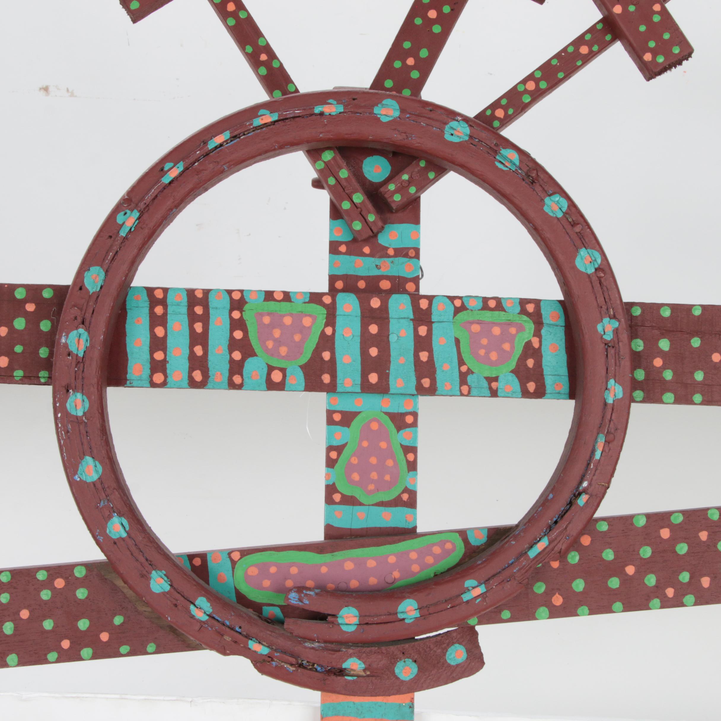 Catfish Man Monumental Hand Painted Folk Art Wood Assemblage Cross