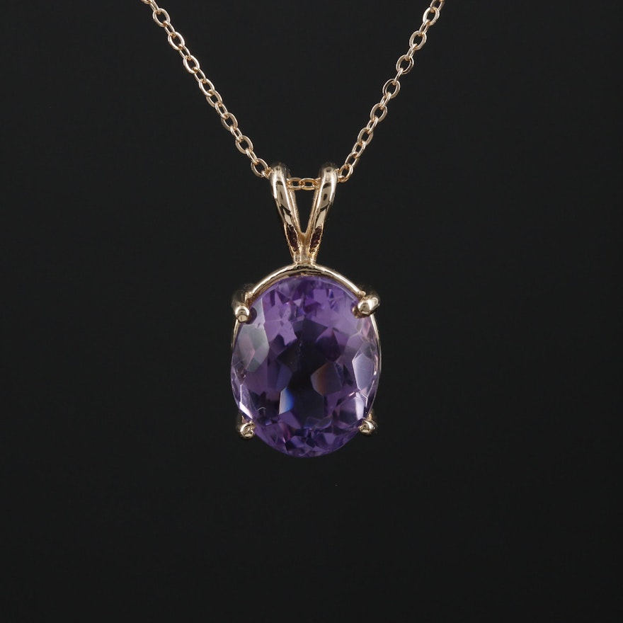 14K Yellow Gold 4.97 CT Amethyst Pendant Necklace
