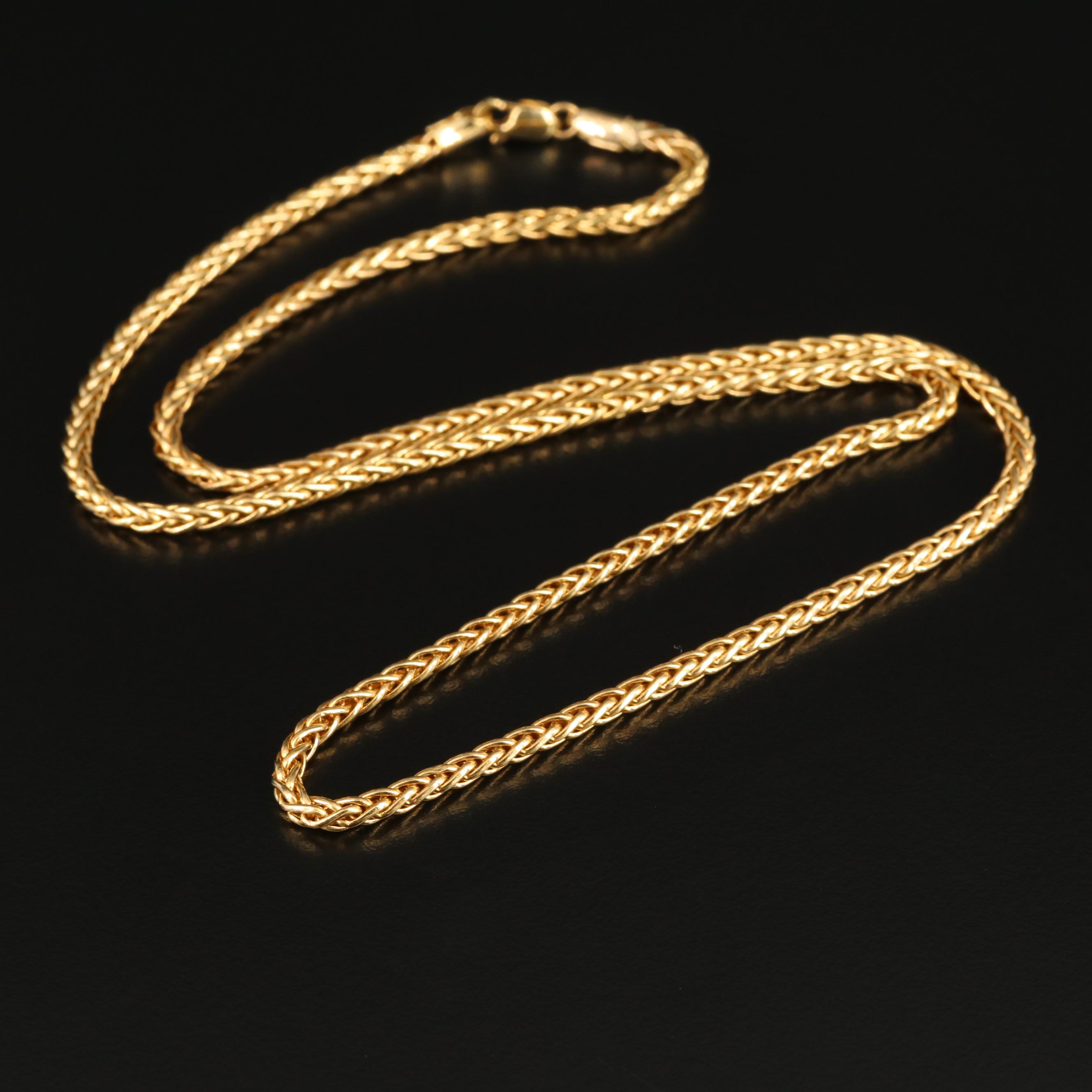 18K Yellow Gold Wheat Chain Necklace