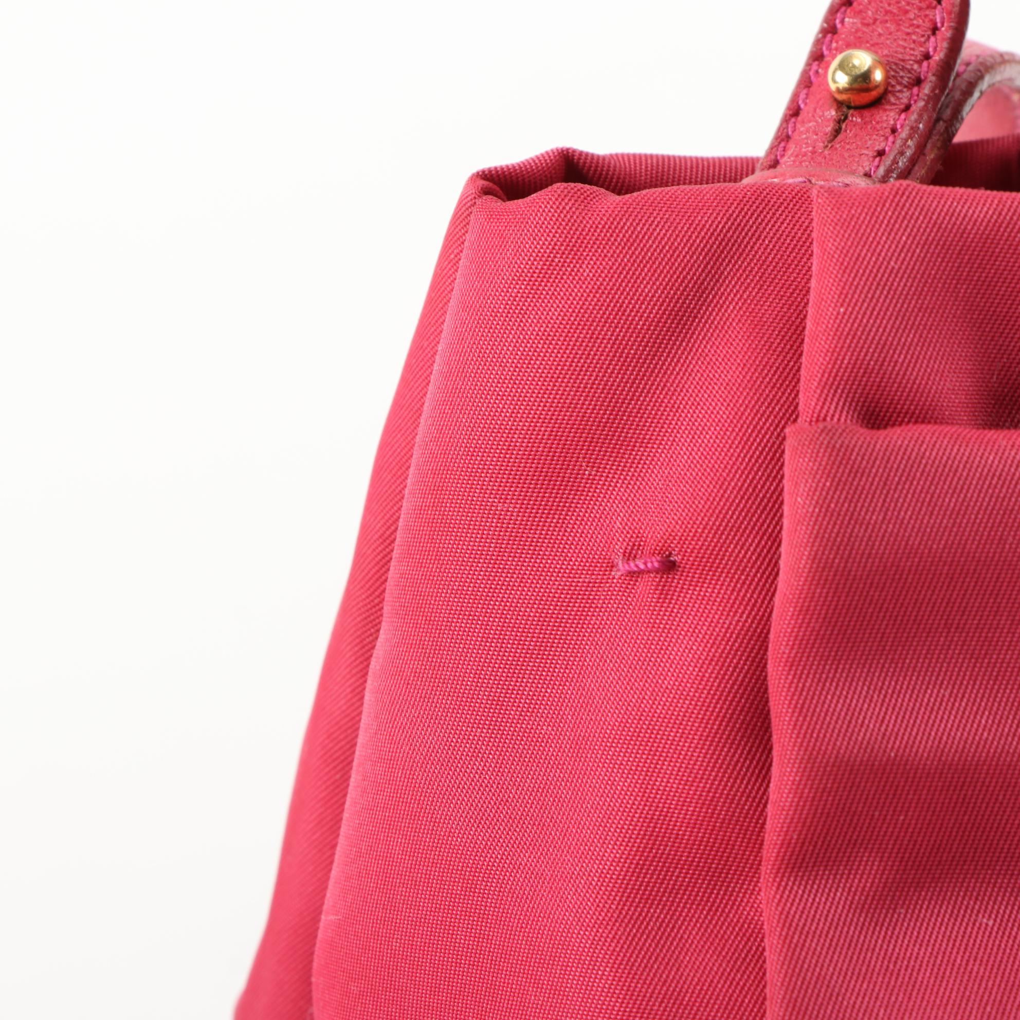 Prada Pink Tessuto Nylon Bow Handbag with Leather Trim and Shoulder Strap