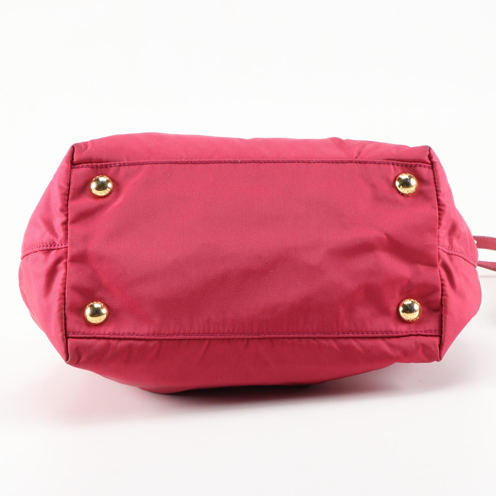 Prada Pink Tessuto Nylon Bow Handbag with Leather Trim and Shoulder Strap