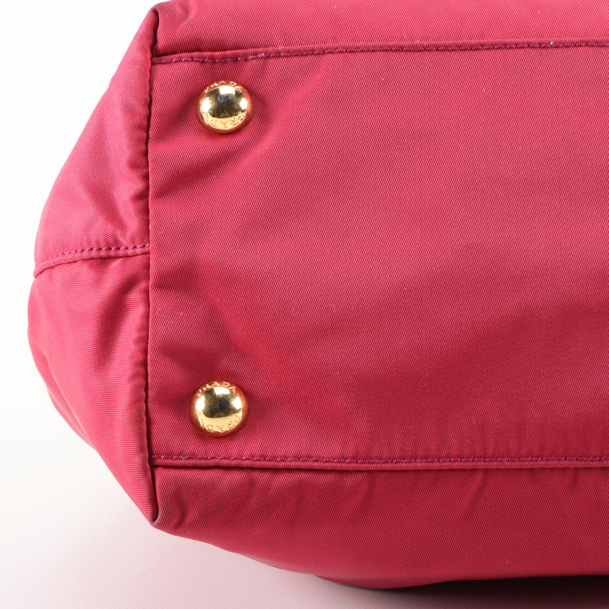 Prada Pink Tessuto Nylon Bow Handbag with Leather Trim and Shoulder Strap