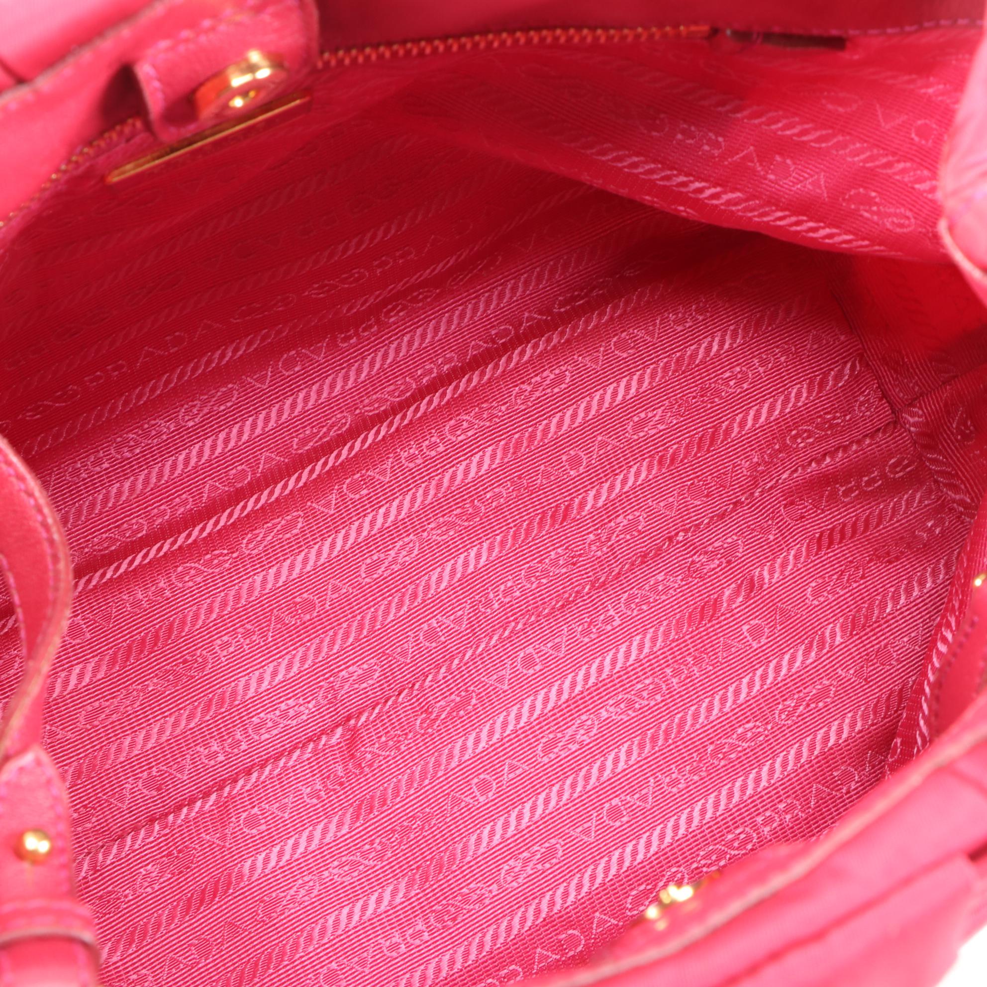 Prada Pink Tessuto Nylon Bow Handbag with Leather Trim and Shoulder Strap