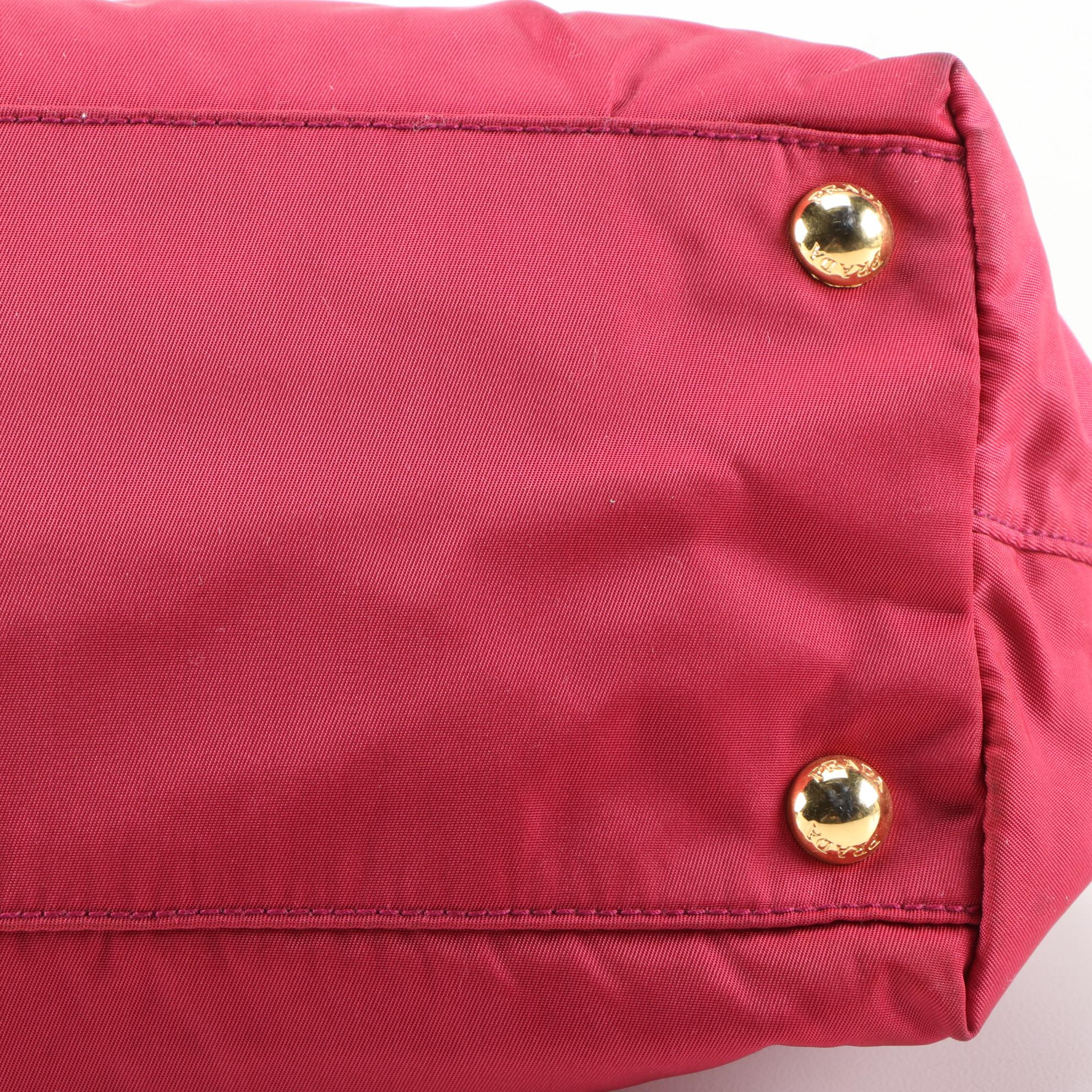 Prada Pink Tessuto Nylon Bow Handbag with Leather Trim and Shoulder Strap