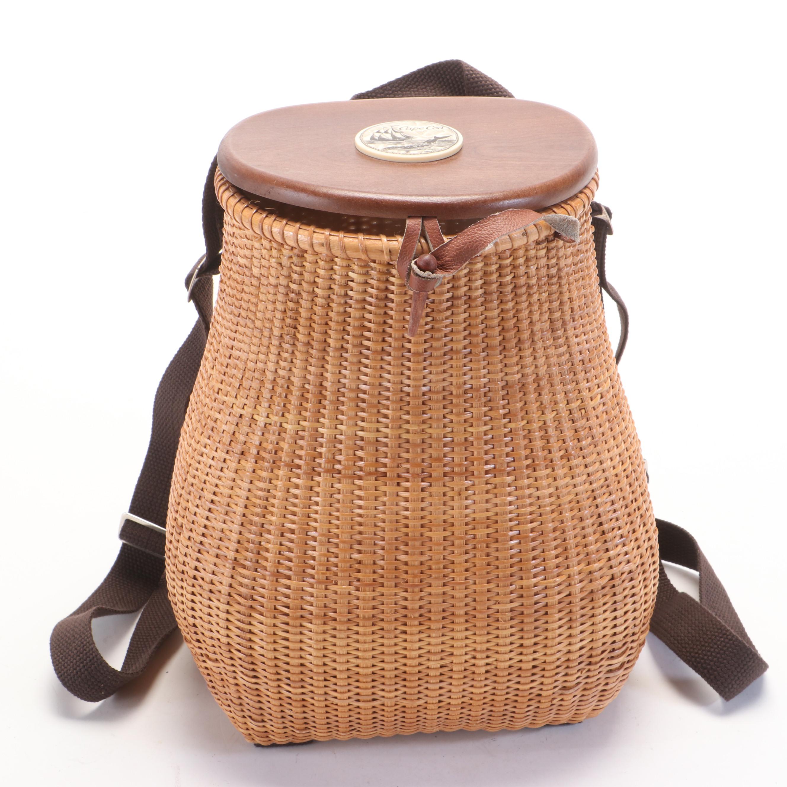 Nantucket Style Rattan Creel Basket Backpack EBTH