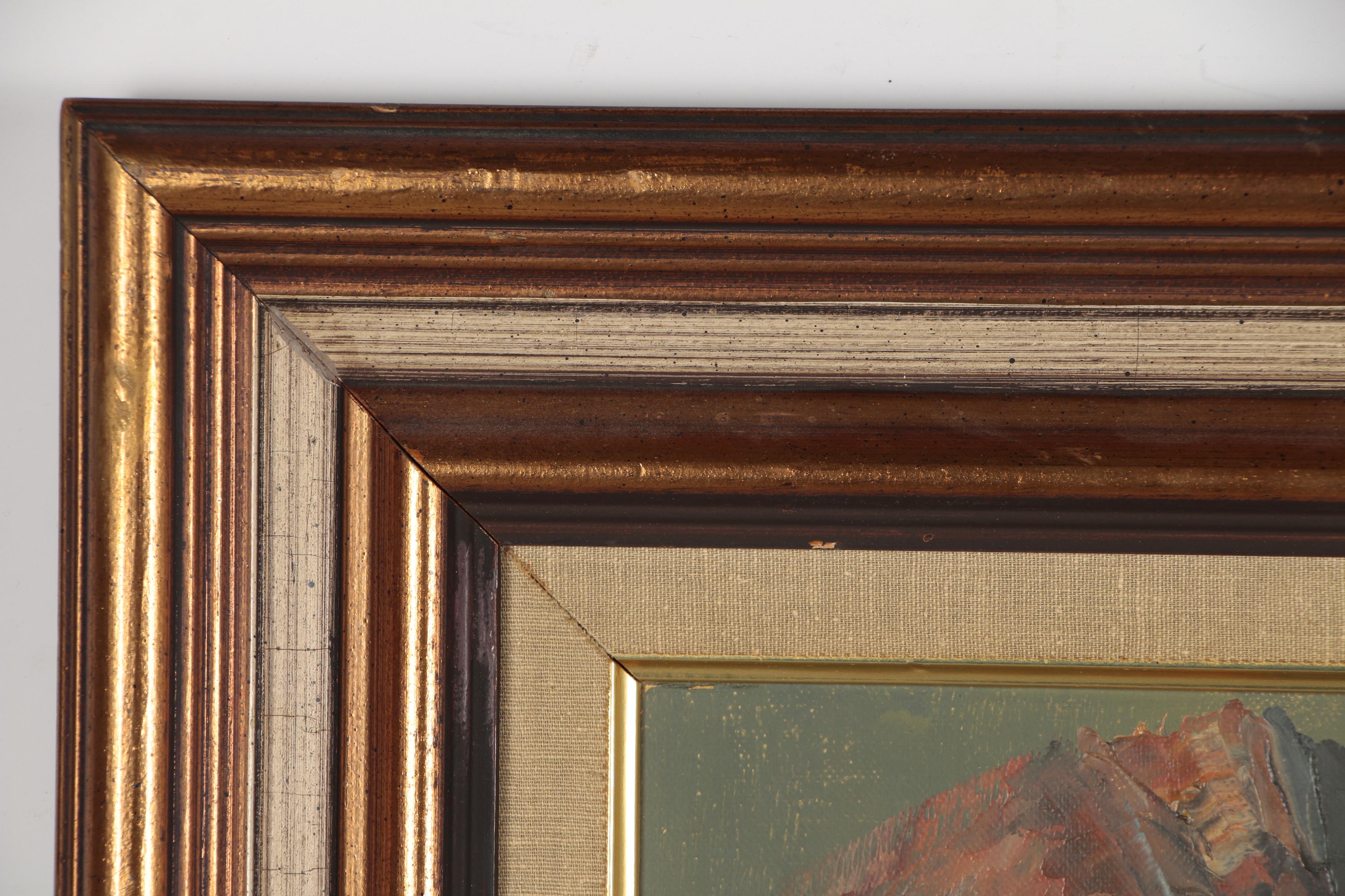 P. Olshof Oil Painting of Mountainside Landscape