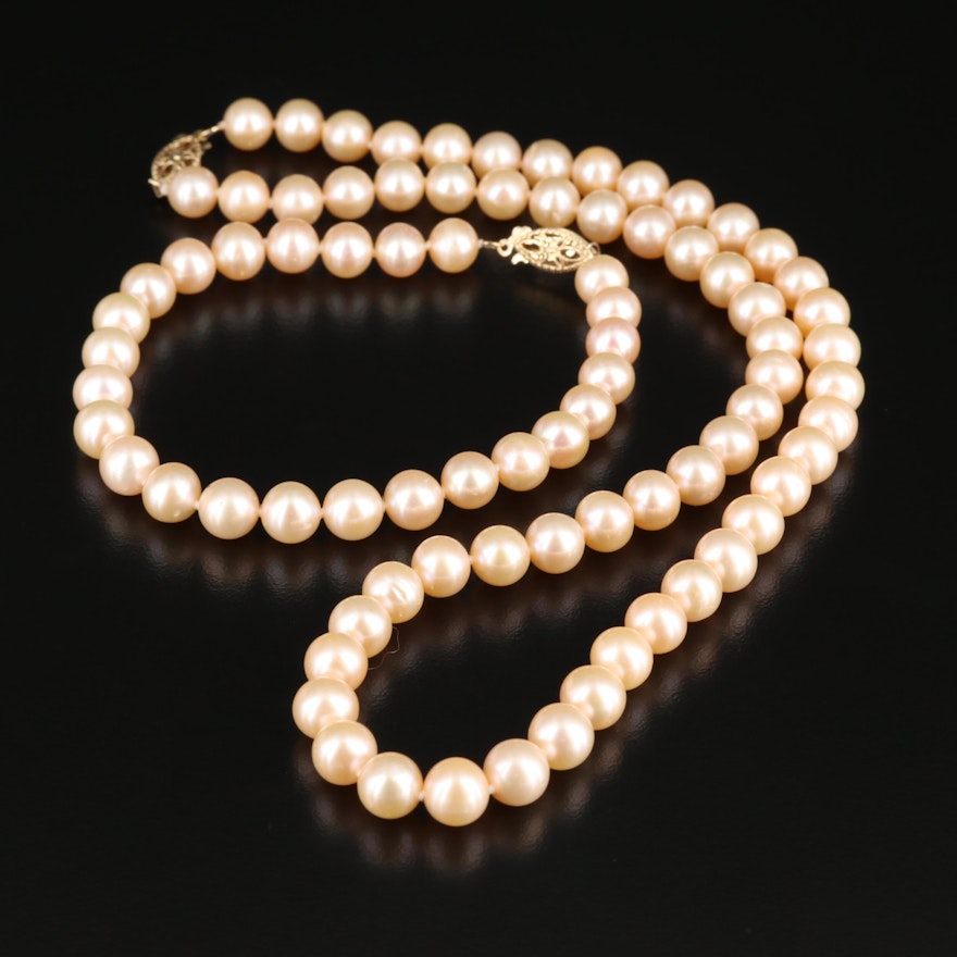 14K Gold Pearl Necklace and Bracelet