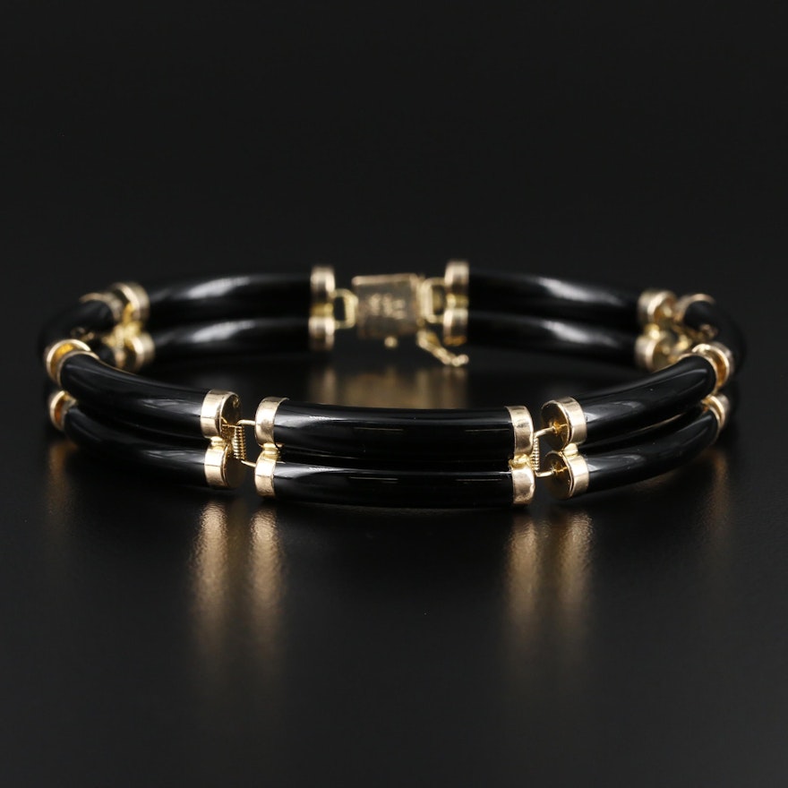 14K Gold Black Onyx Bracelet