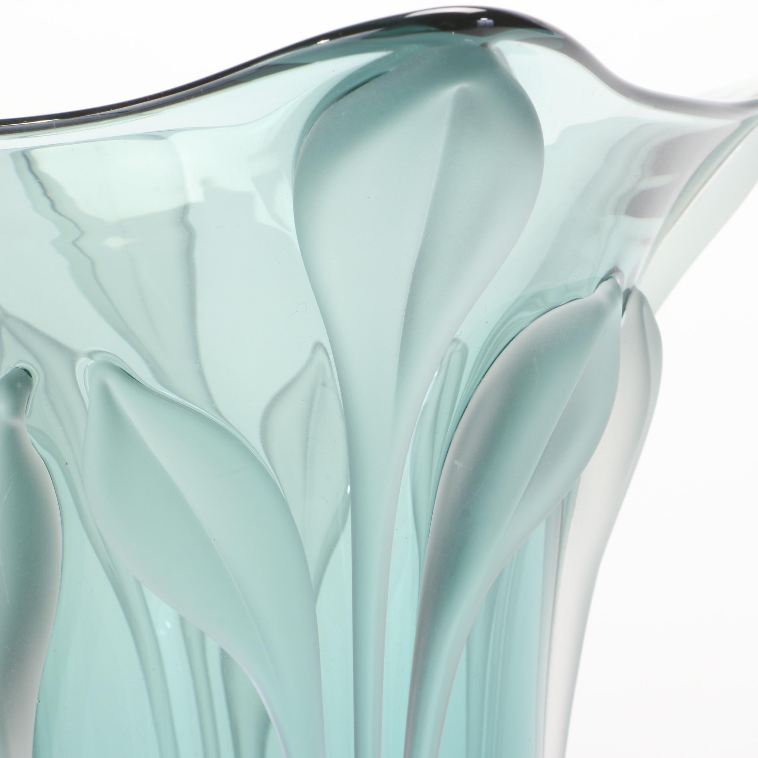 William Glasner Blue Green Art Glass Vase, 1995