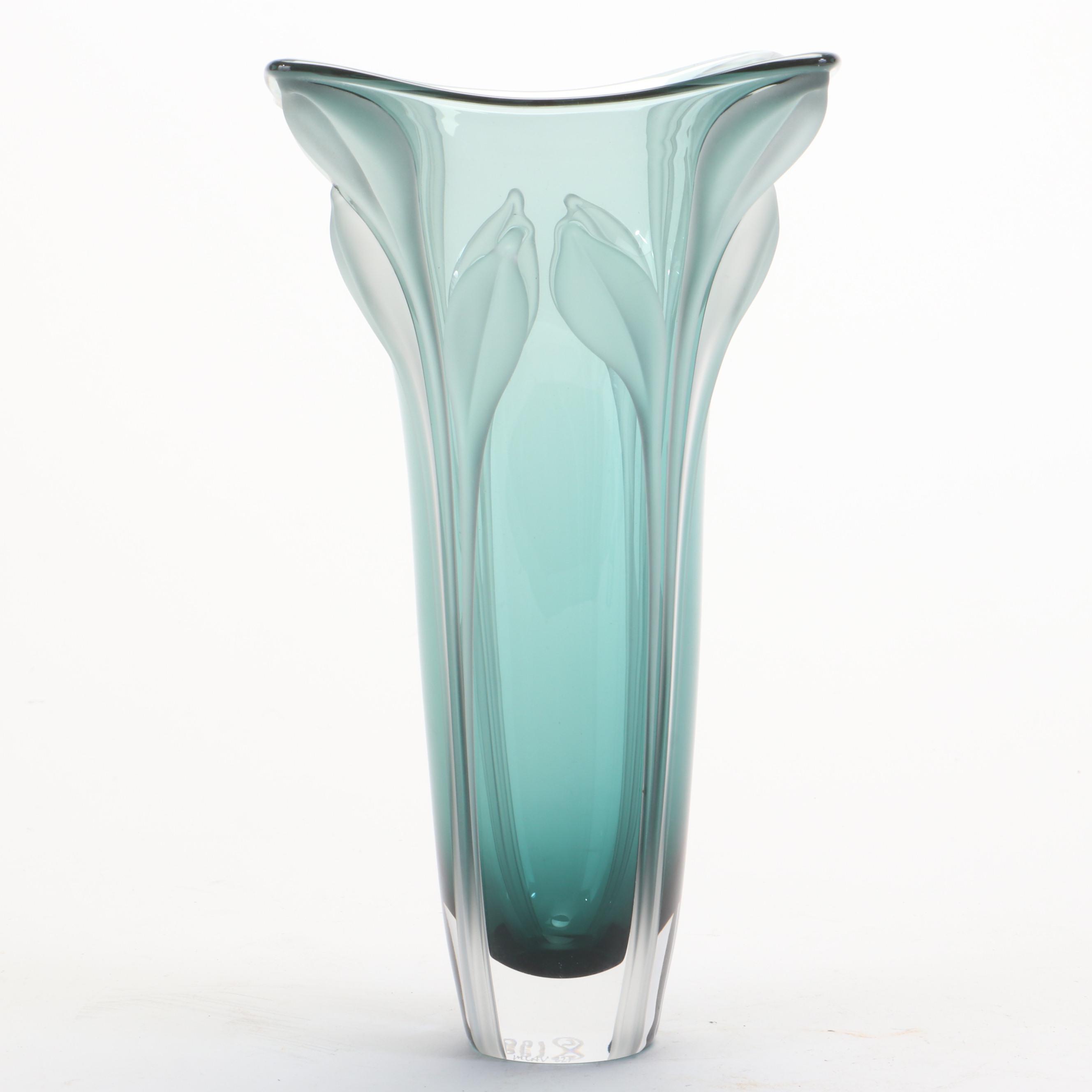 William Glasner Blue Green Art Glass Vase, 1995