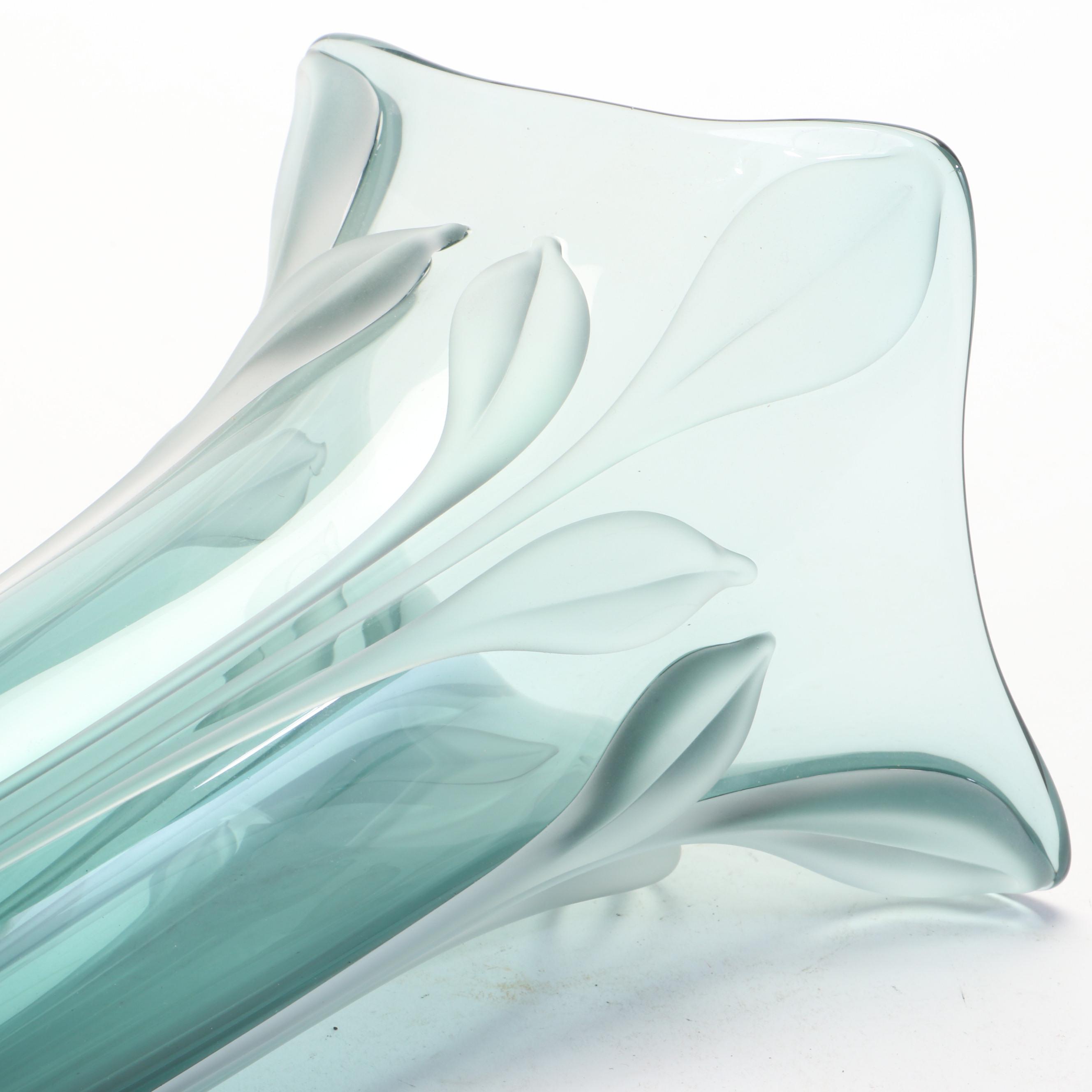 William Glasner Blue Green Art Glass Vase, 1995