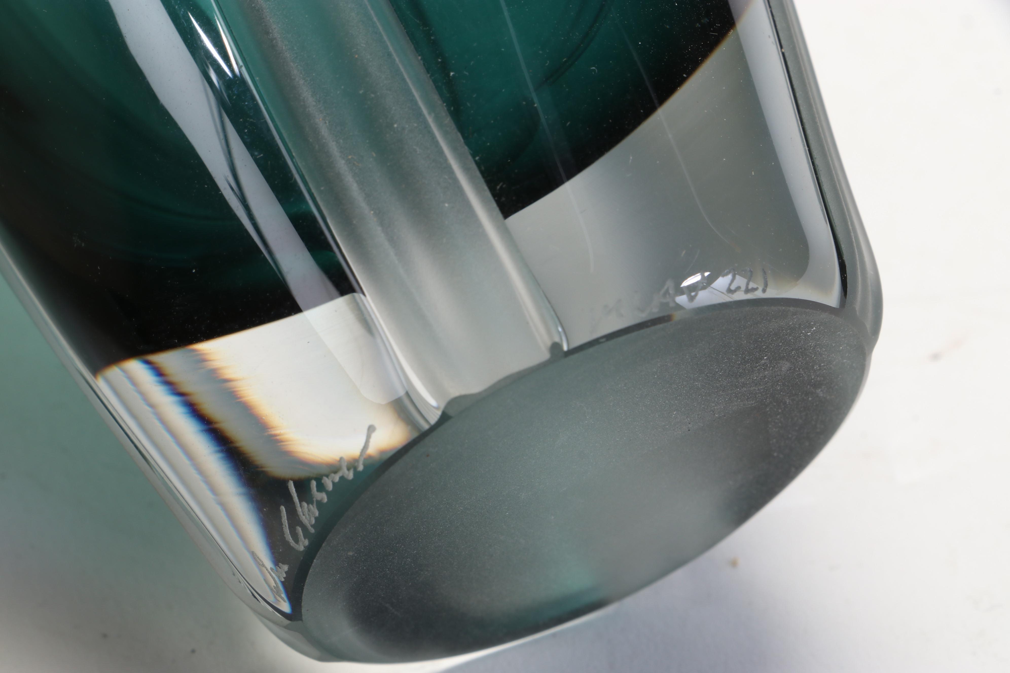 William Glasner Blue Green Art Glass Vase, 1995