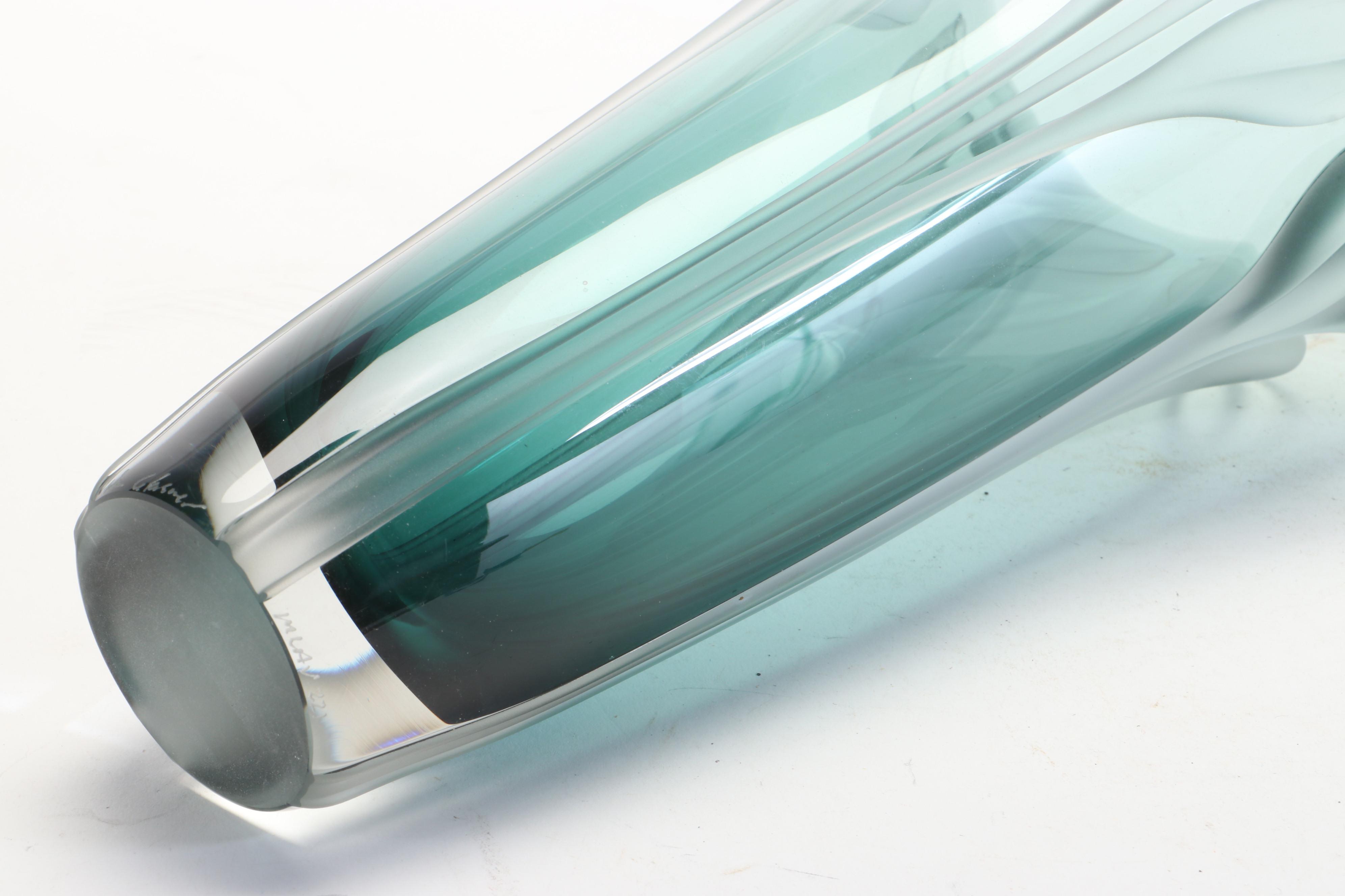 William Glasner Blue Green Art Glass Vase, 1995