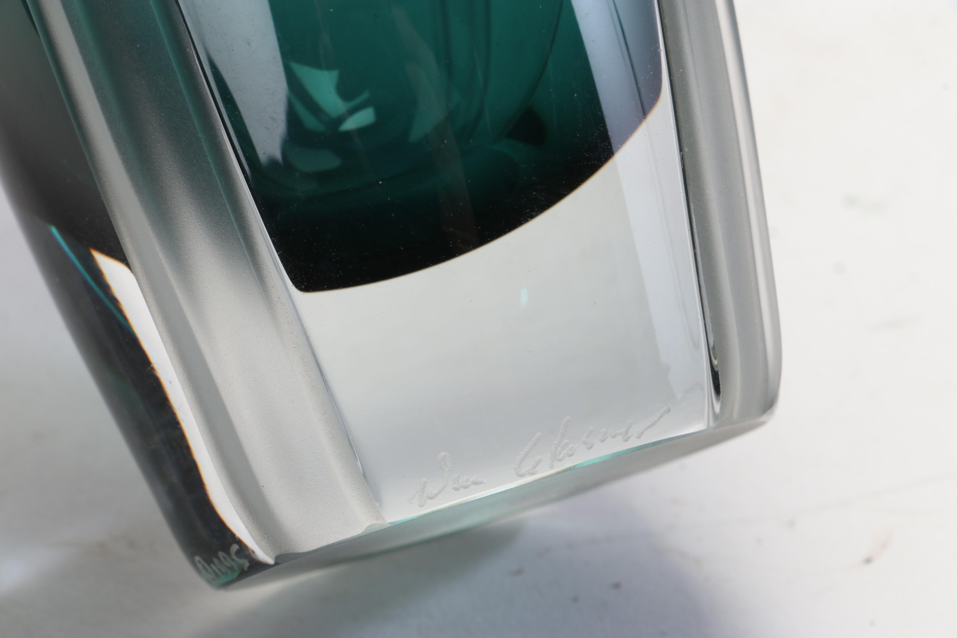 William Glasner Blue Green Art Glass Vase, 1995