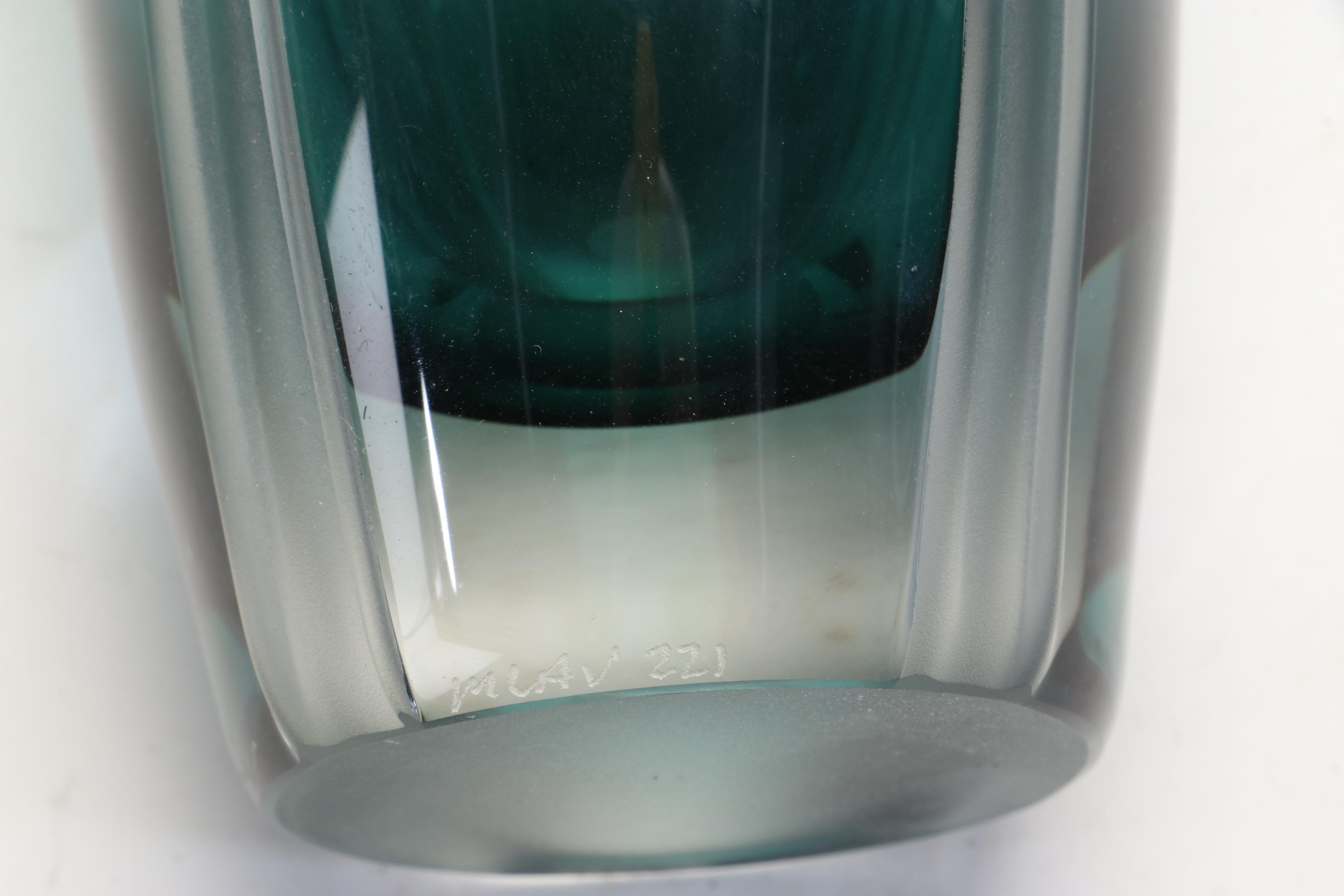 William Glasner Blue Green Art Glass Vase, 1995