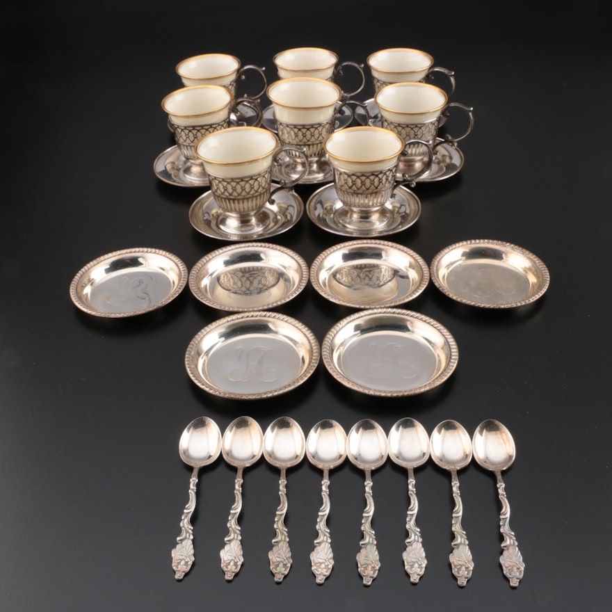 Watson Sterling Silver Demitasse Set with Lenox Inserts and More