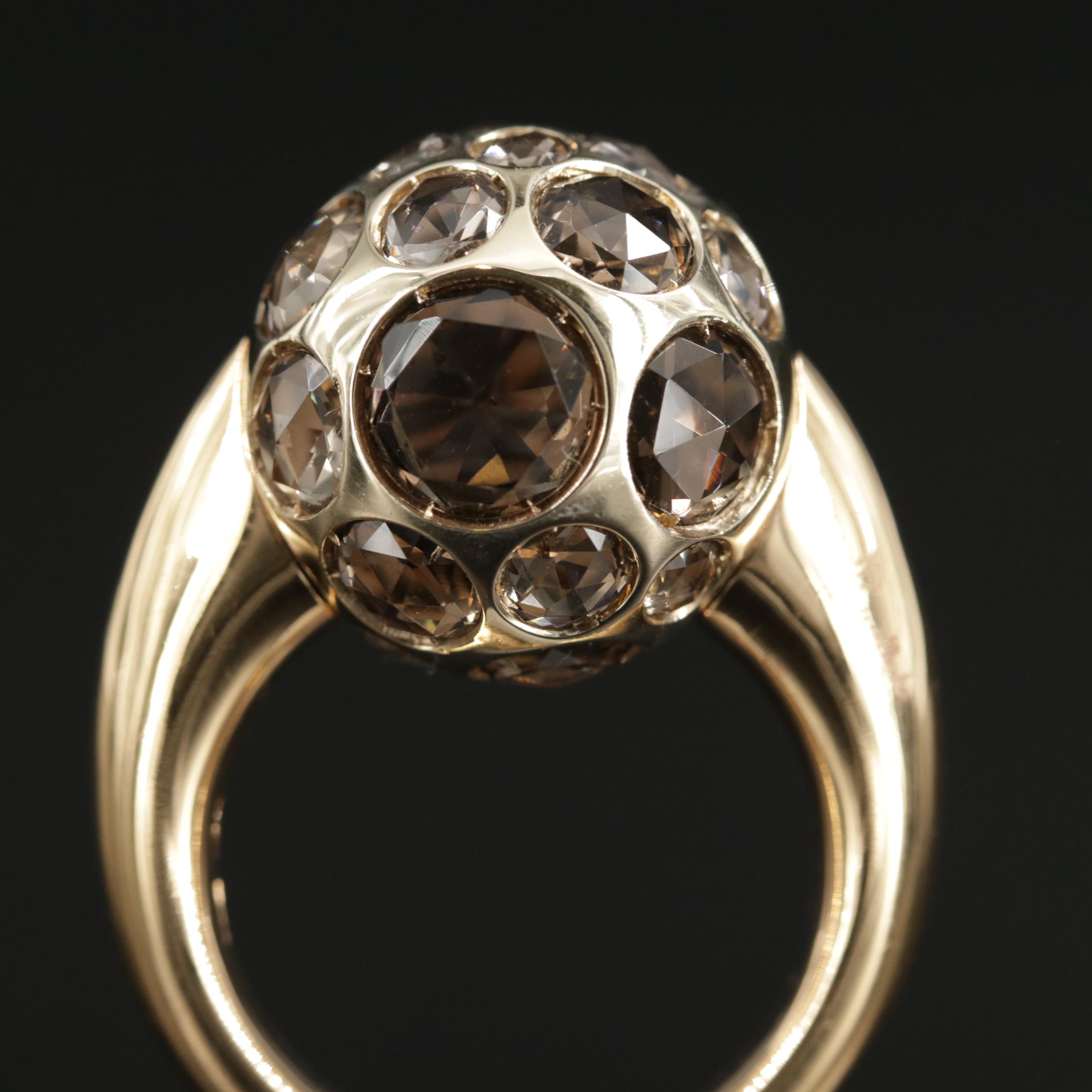 Pomellato 18K Yellow Gold Smoky Quartz Orb Ring