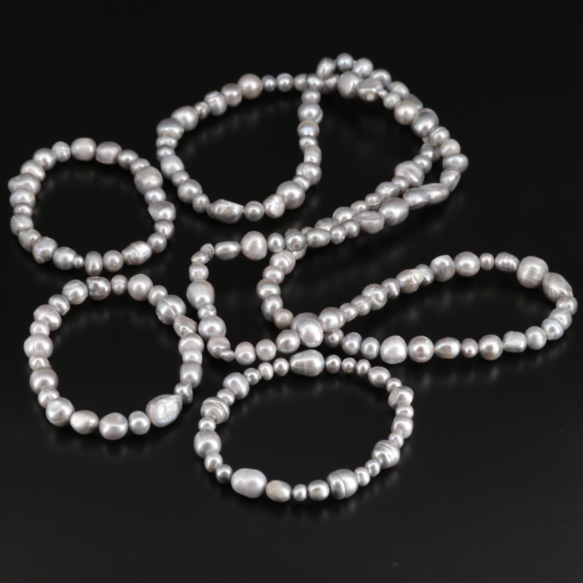 Endless Pearl Strand Necklace with Pearl Bracelets