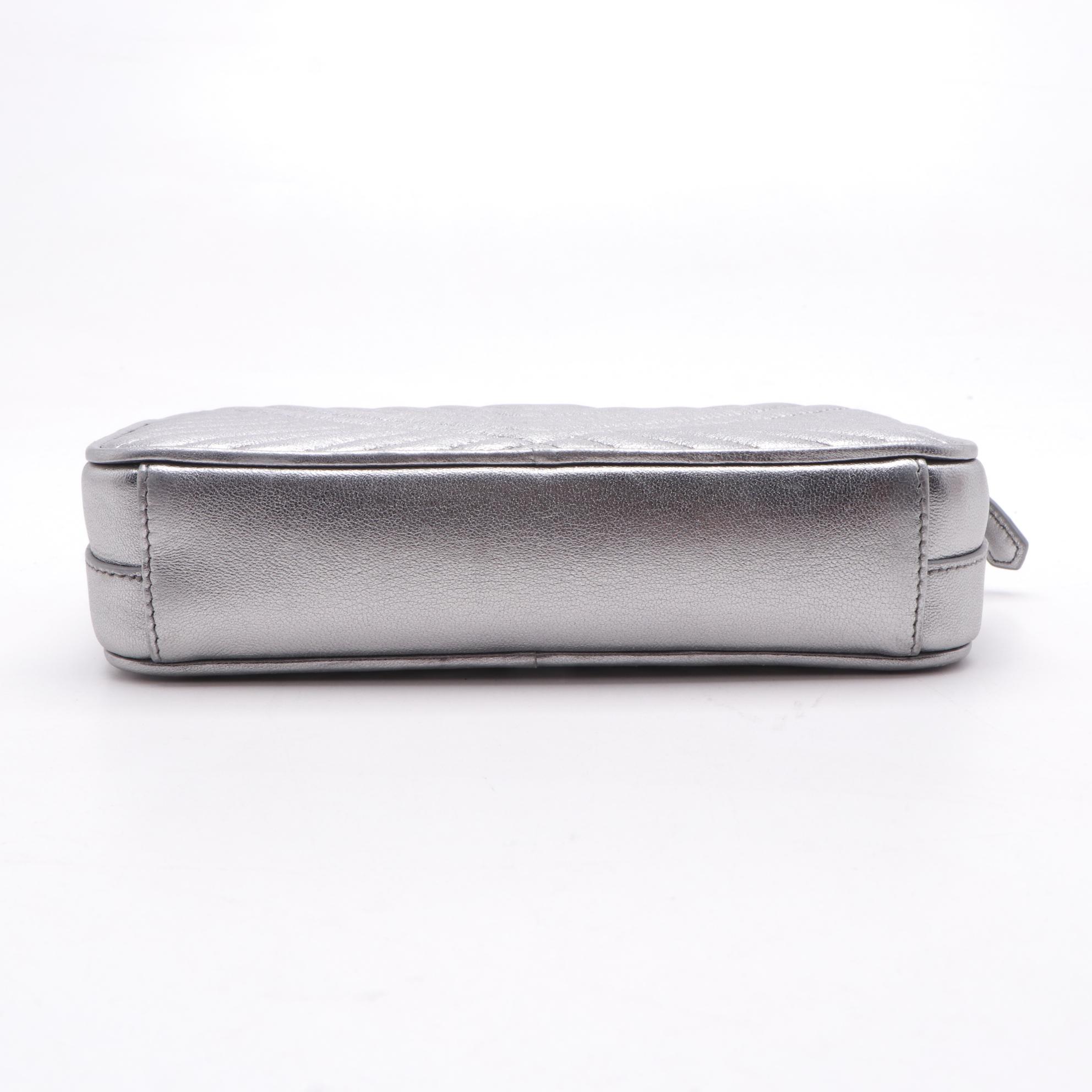 Prada Mini Crossbody in Quilted Metallic Silver Leather with Chain Strap