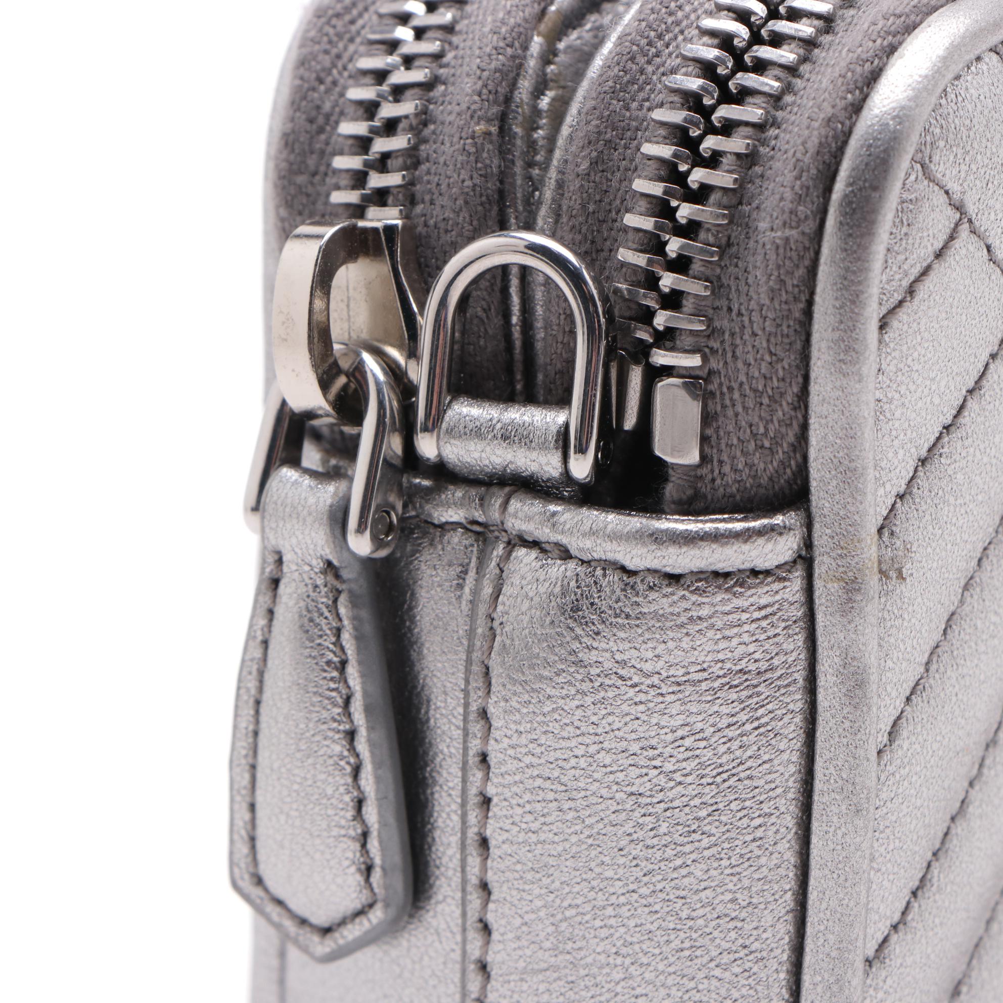 Prada Mini Crossbody in Quilted Metallic Silver Leather with Chain Strap