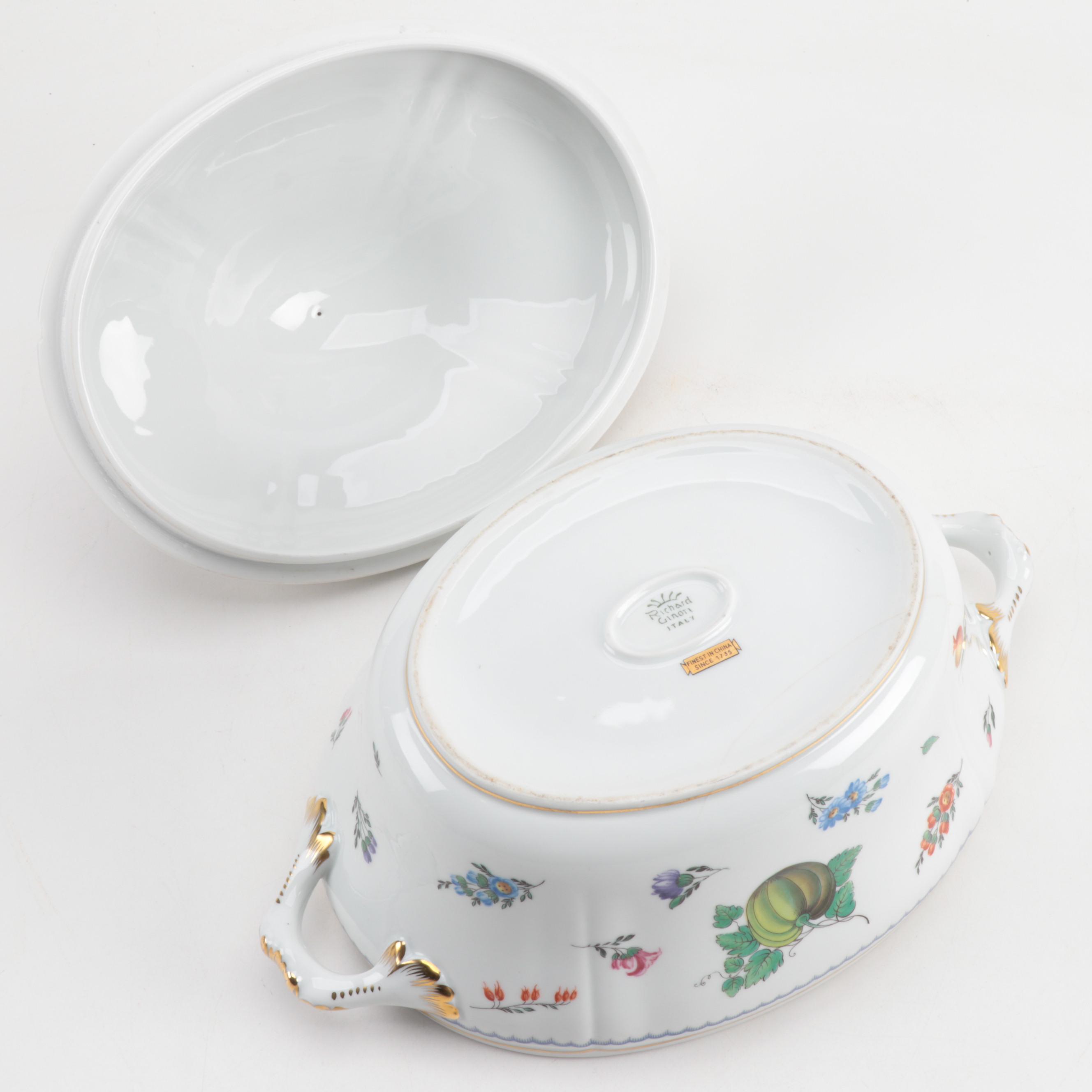 Richard Ginori "Perugia" and "Italian Fruits" Porcelain Tureen and Tea Ware